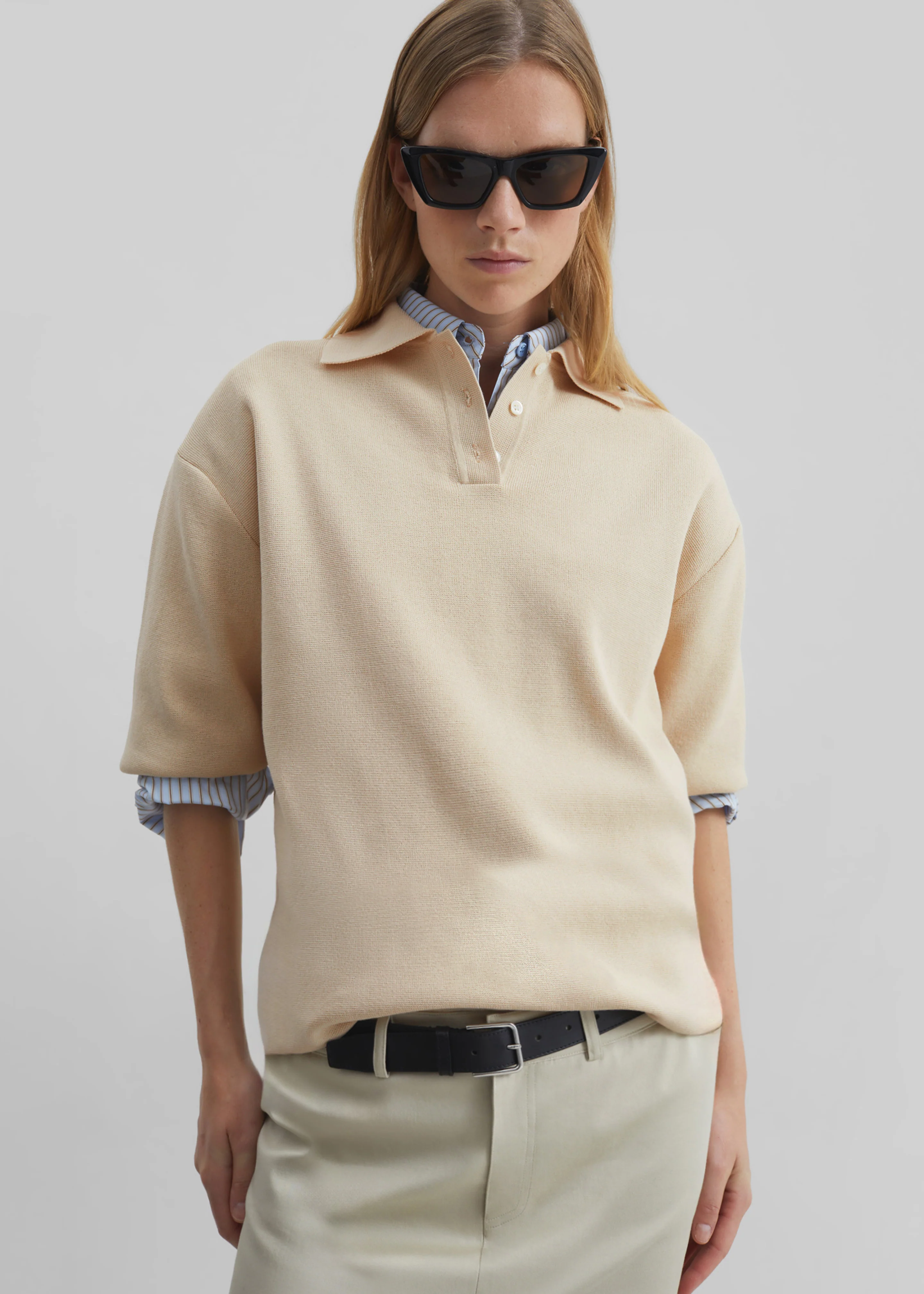 Nola Knit Polo Top - Cream - Image 2