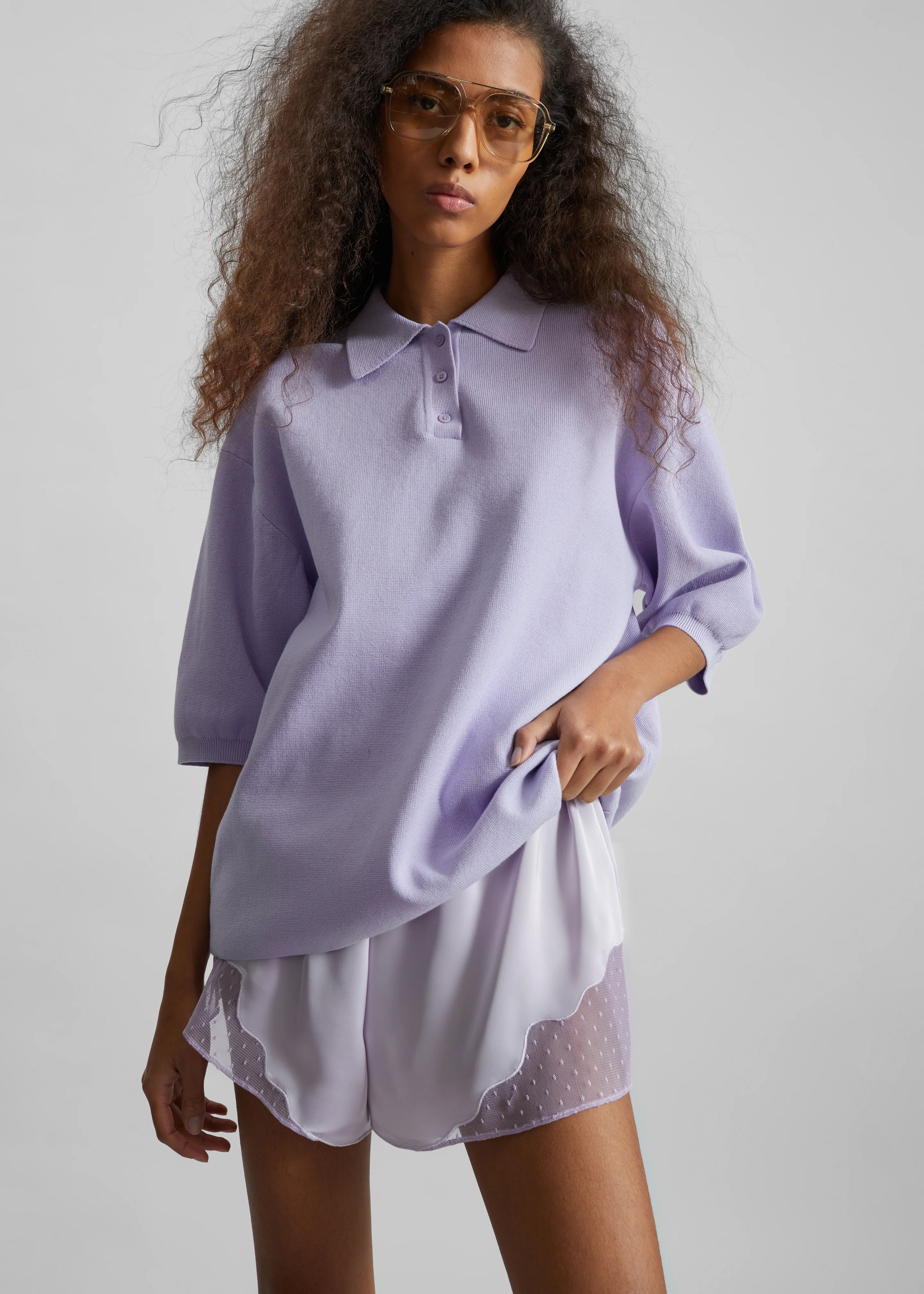 Nola Knit Polo Top - Lavender - Image 2