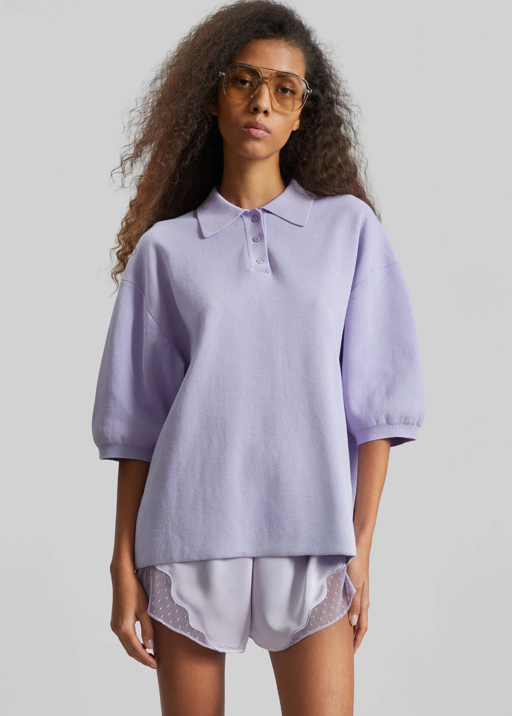 Nola Knit Polo Top - Lavender - Image 4