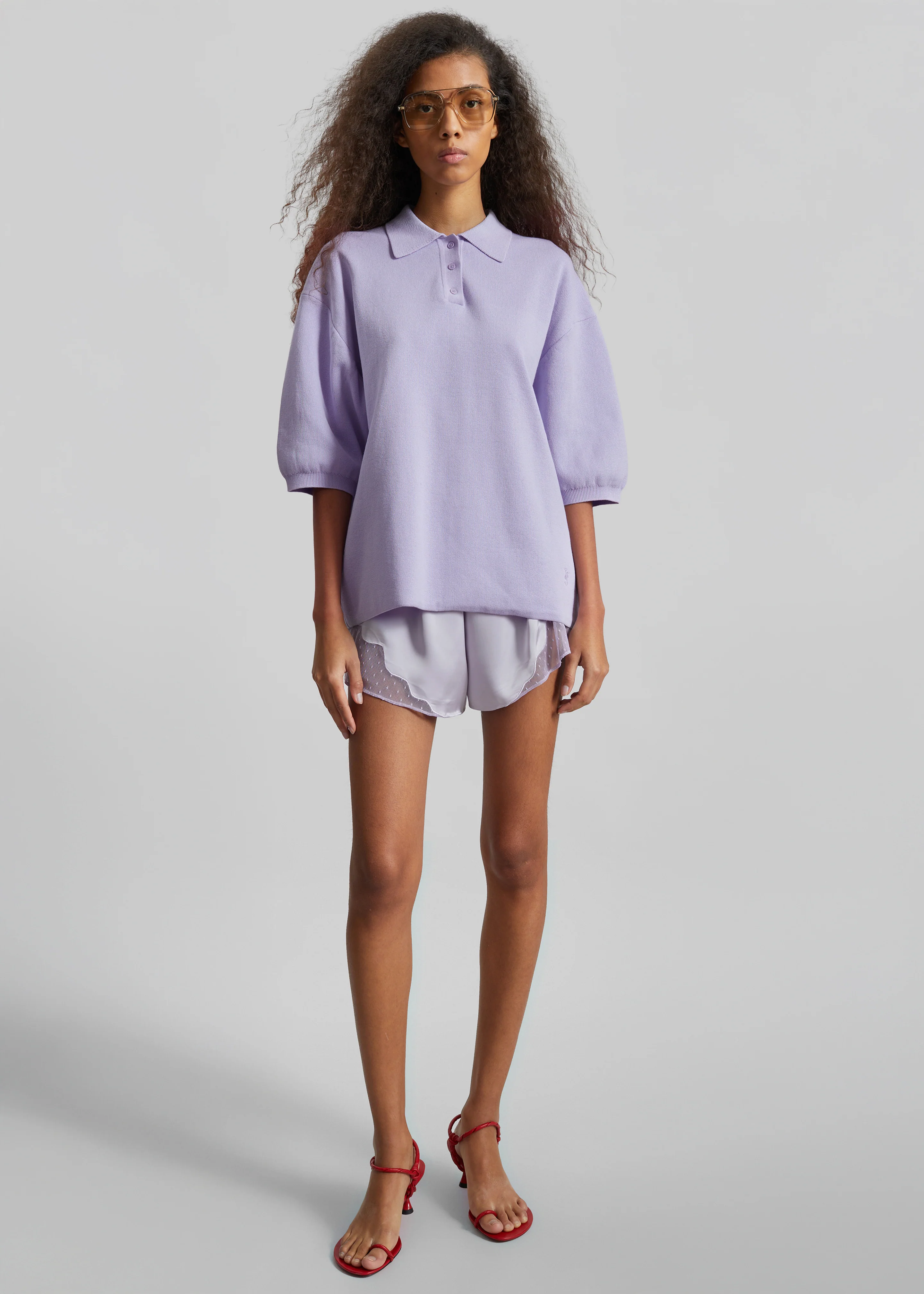 Nola Knit Polo Top - Lavender - Image 7