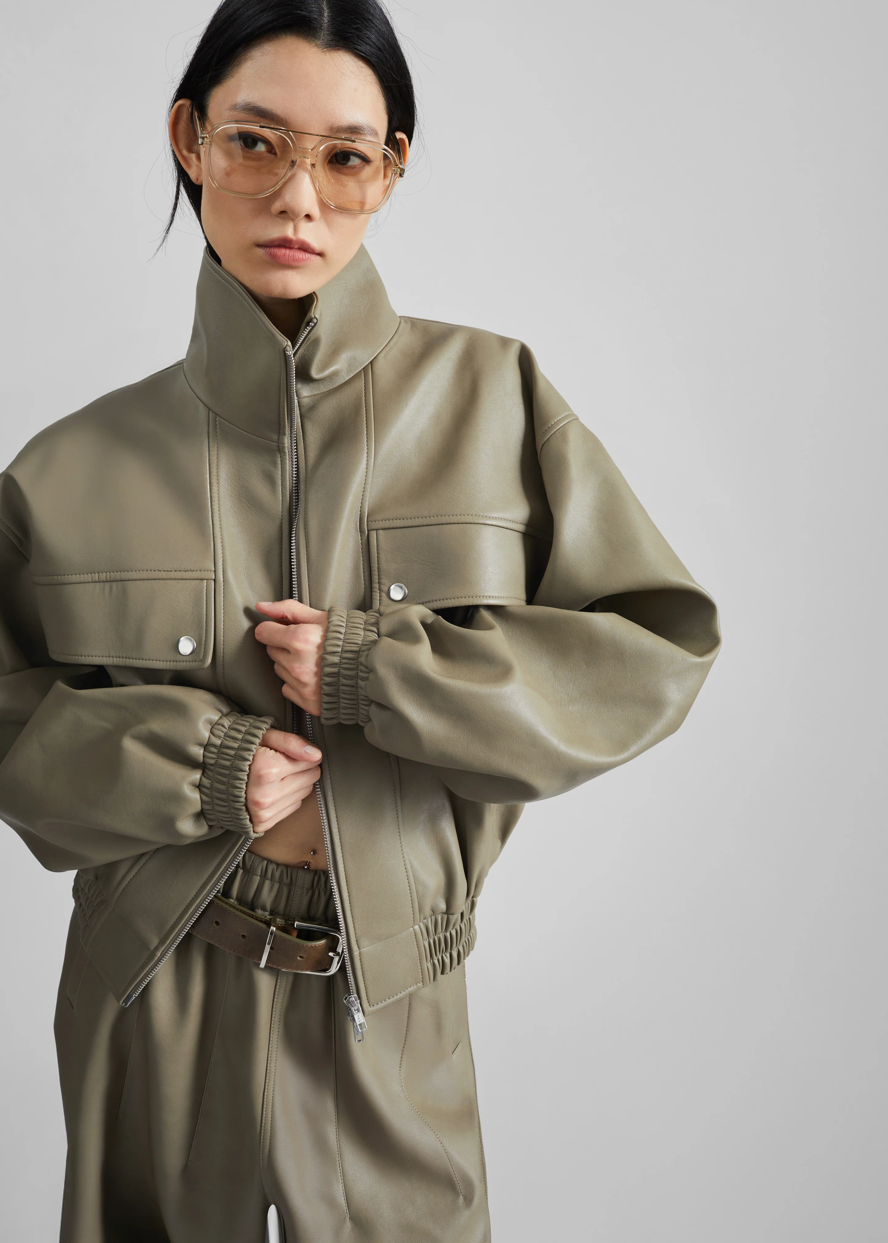 Nolita Faux Leather Bomber Jacket - Sage - Image 2