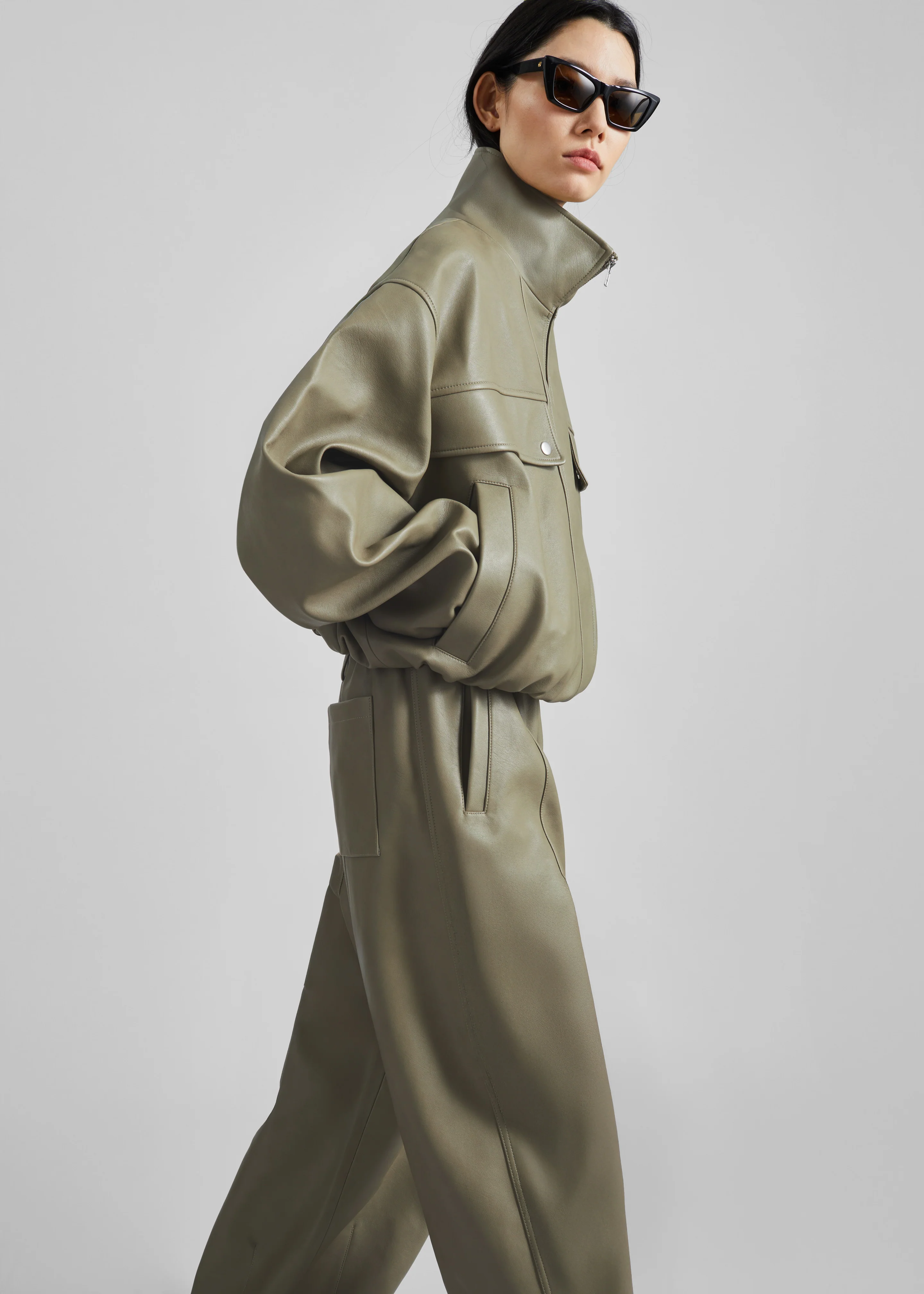 Nolita Faux Leather Bomber Jacket - Sage - Image 3