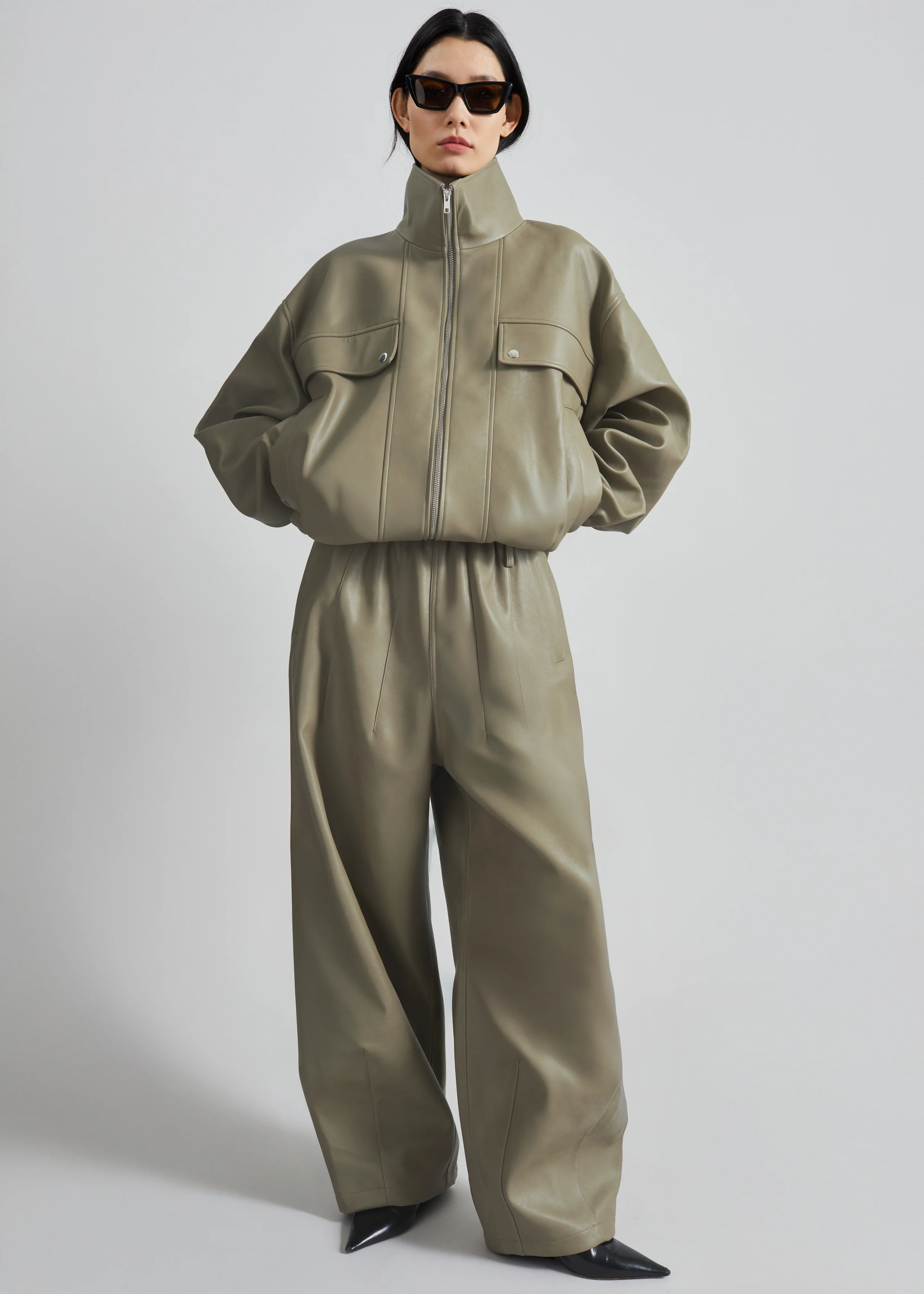 Nolita Faux Leather Bomber Jacket - Sage - Image 4