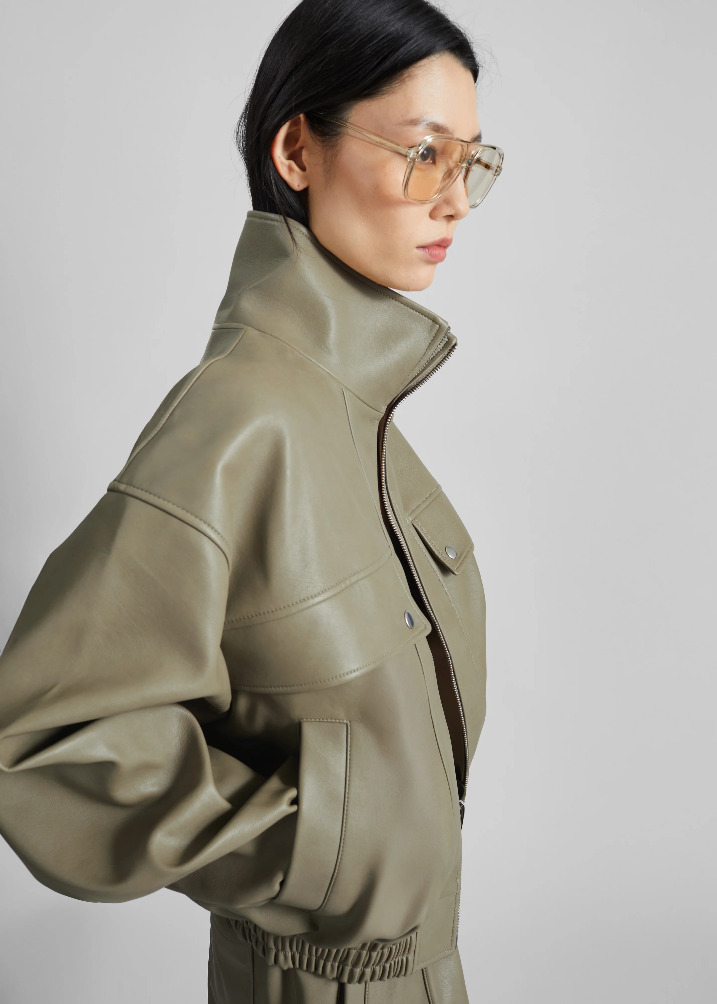 Nolita Faux Leather Bomber Jacket - Sage - Image 5