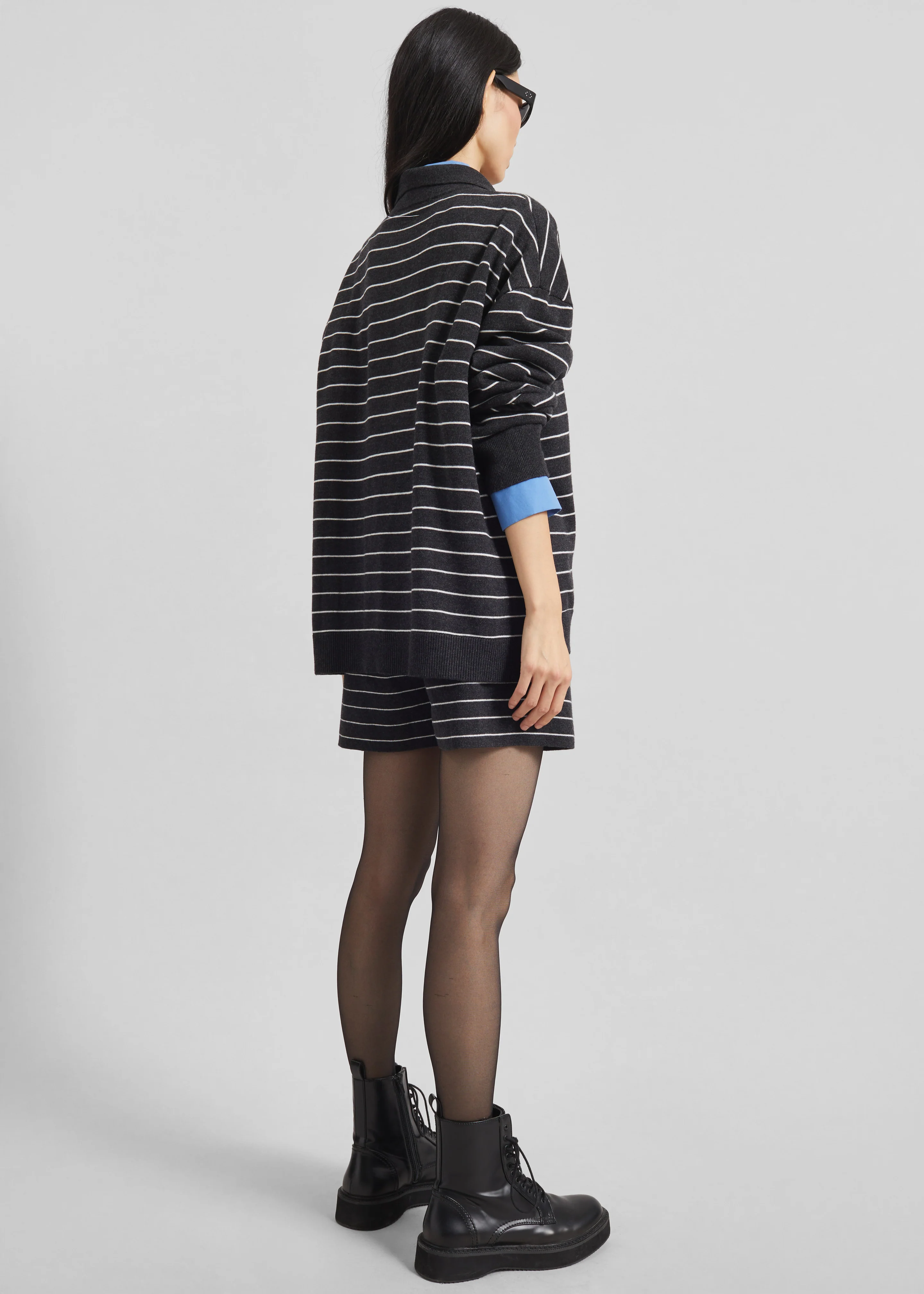 Nolma Knit Polo Sweater - Grey/White Stripe - Image 7