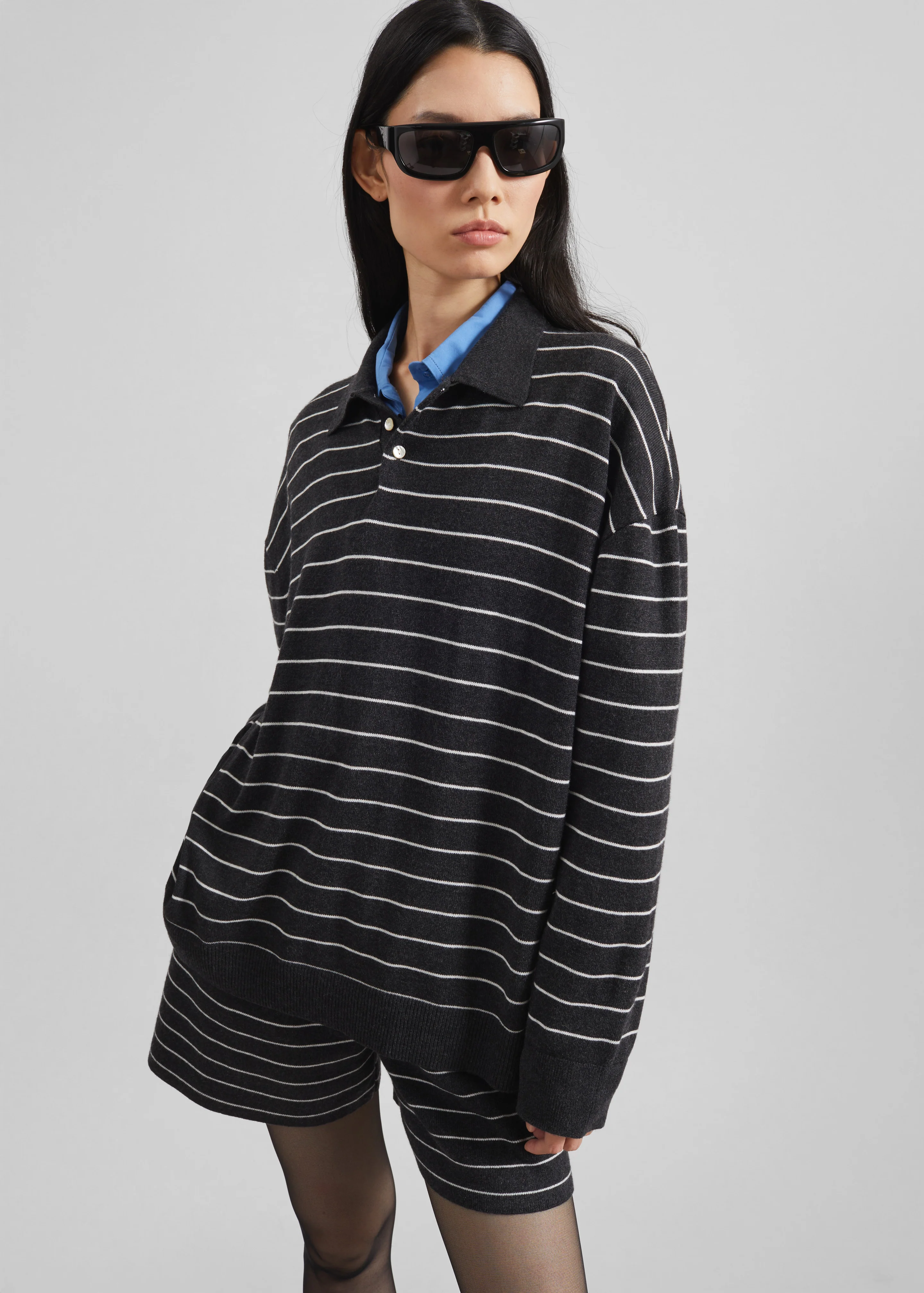 Nolma Knit Shorts - Grey/White Stripe - Image 5