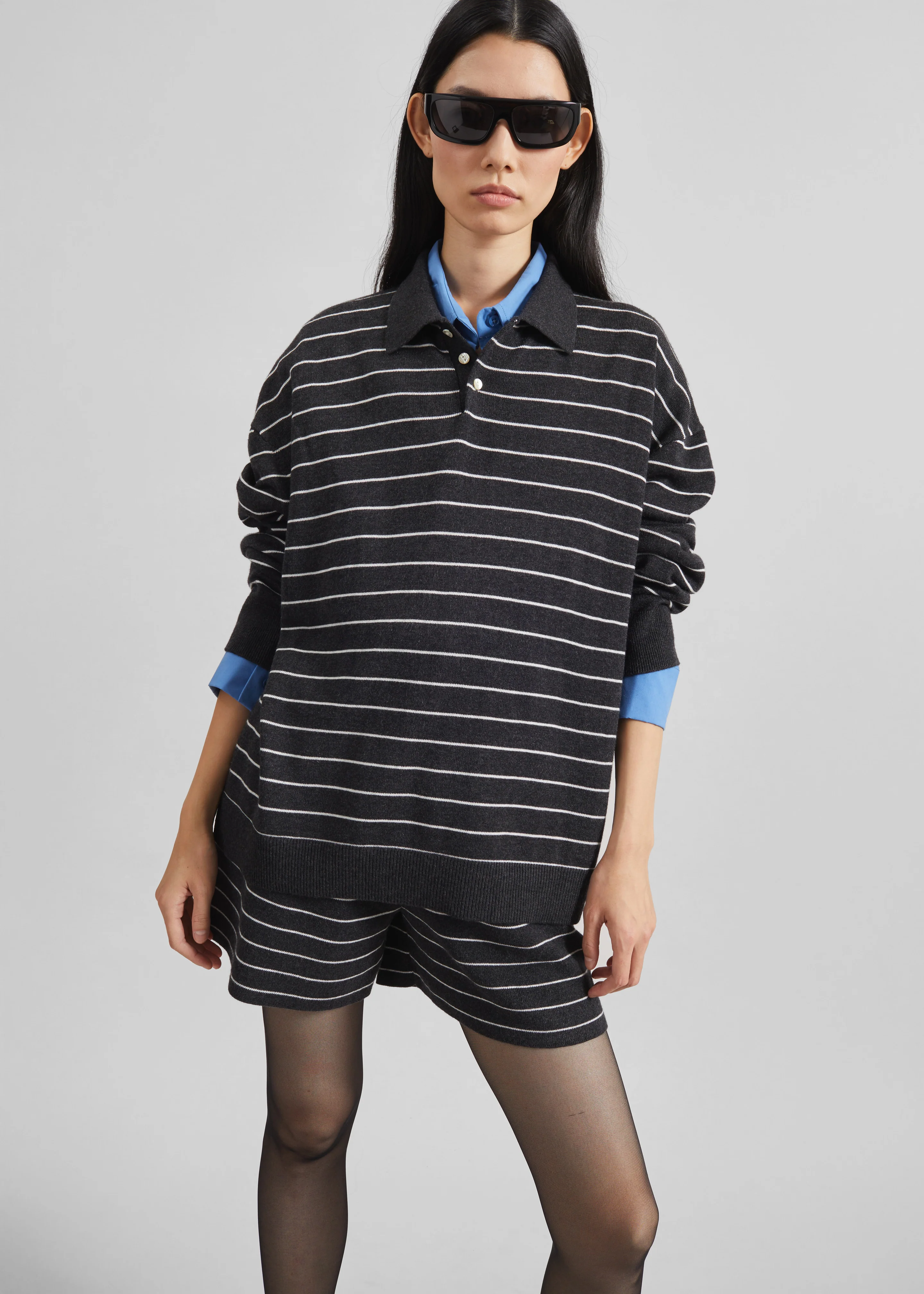 Nolma Knit Shorts - Grey/White Stripe - Image 6