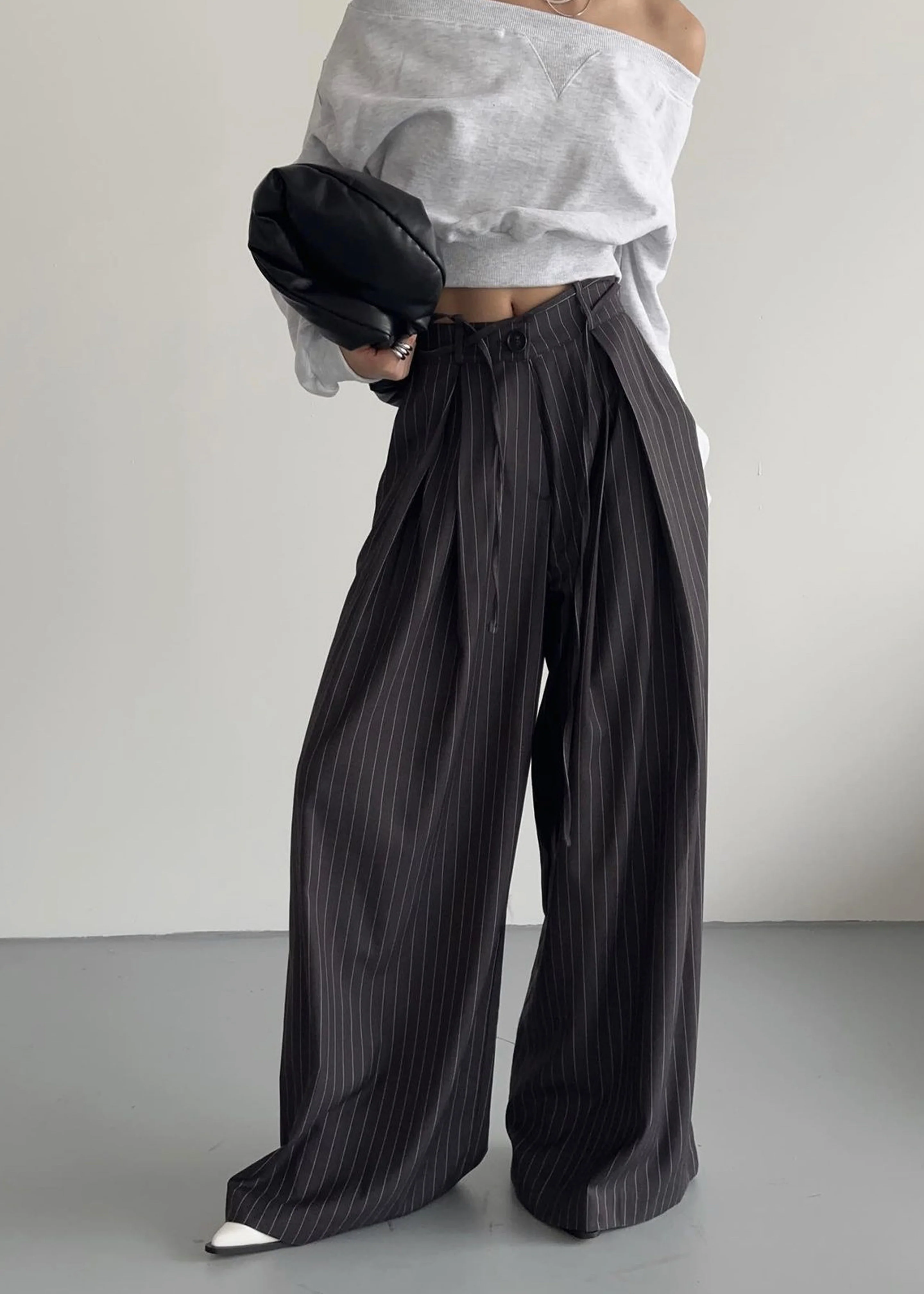 Noor Wide Pants - Grey Pinstripe - Image 2