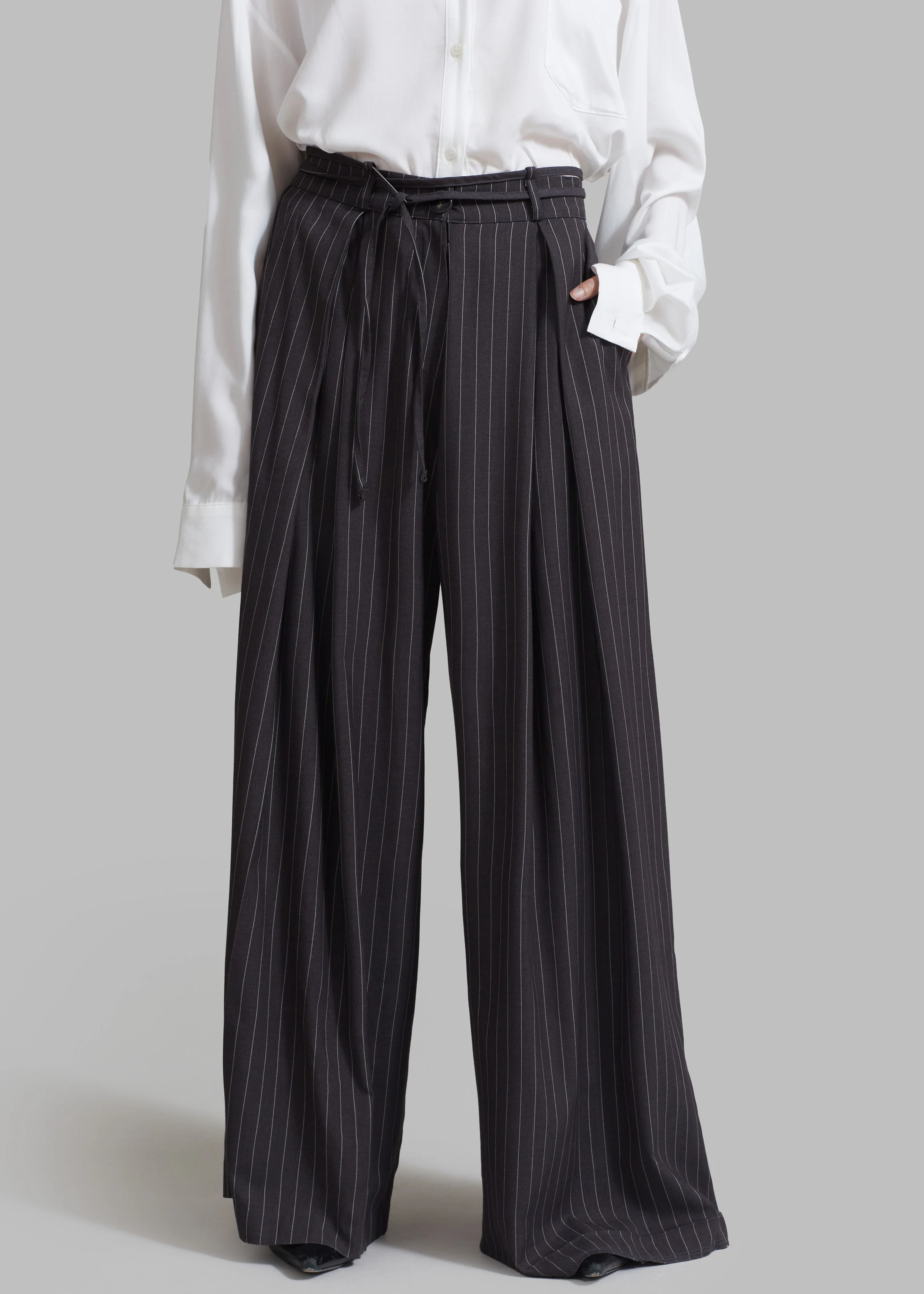 Noor Wide Pants - Grey Pinstripe - Image 3