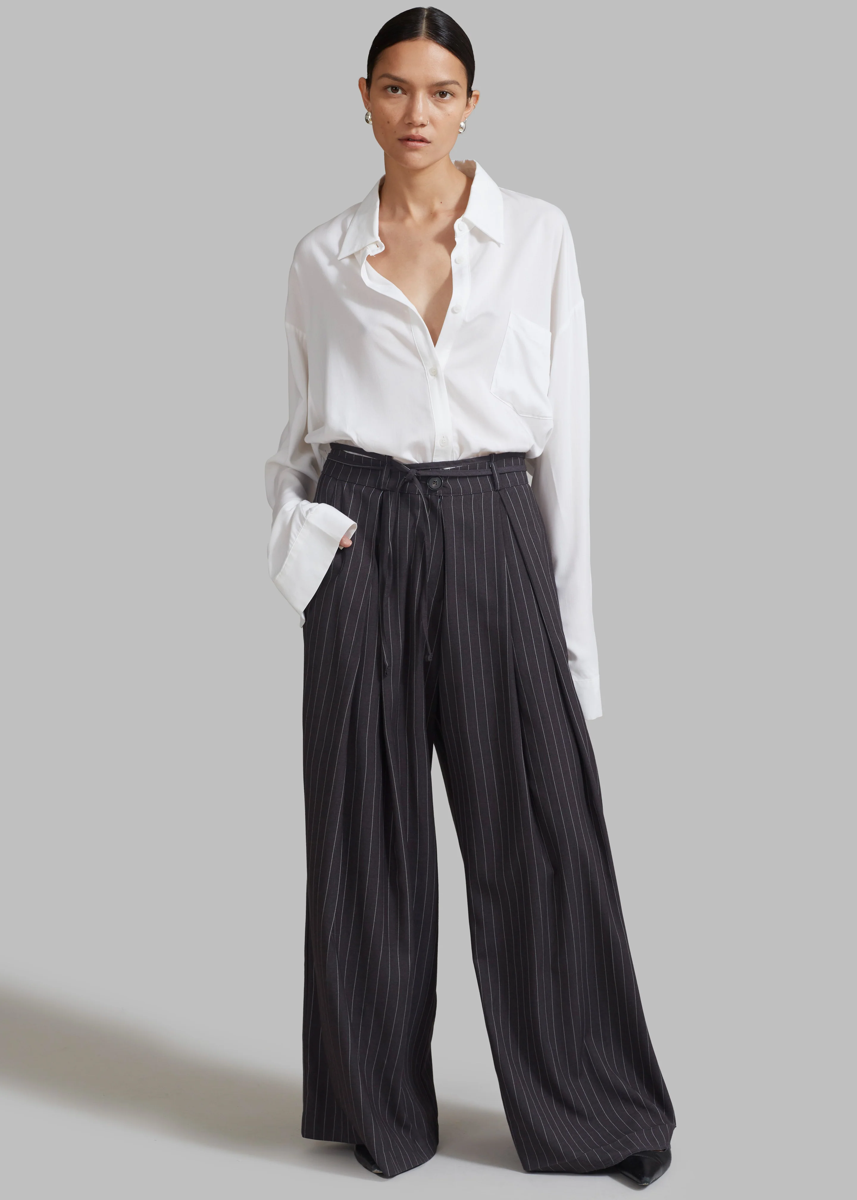 Noor Wide Pants - Grey Pinstripe - Image 4