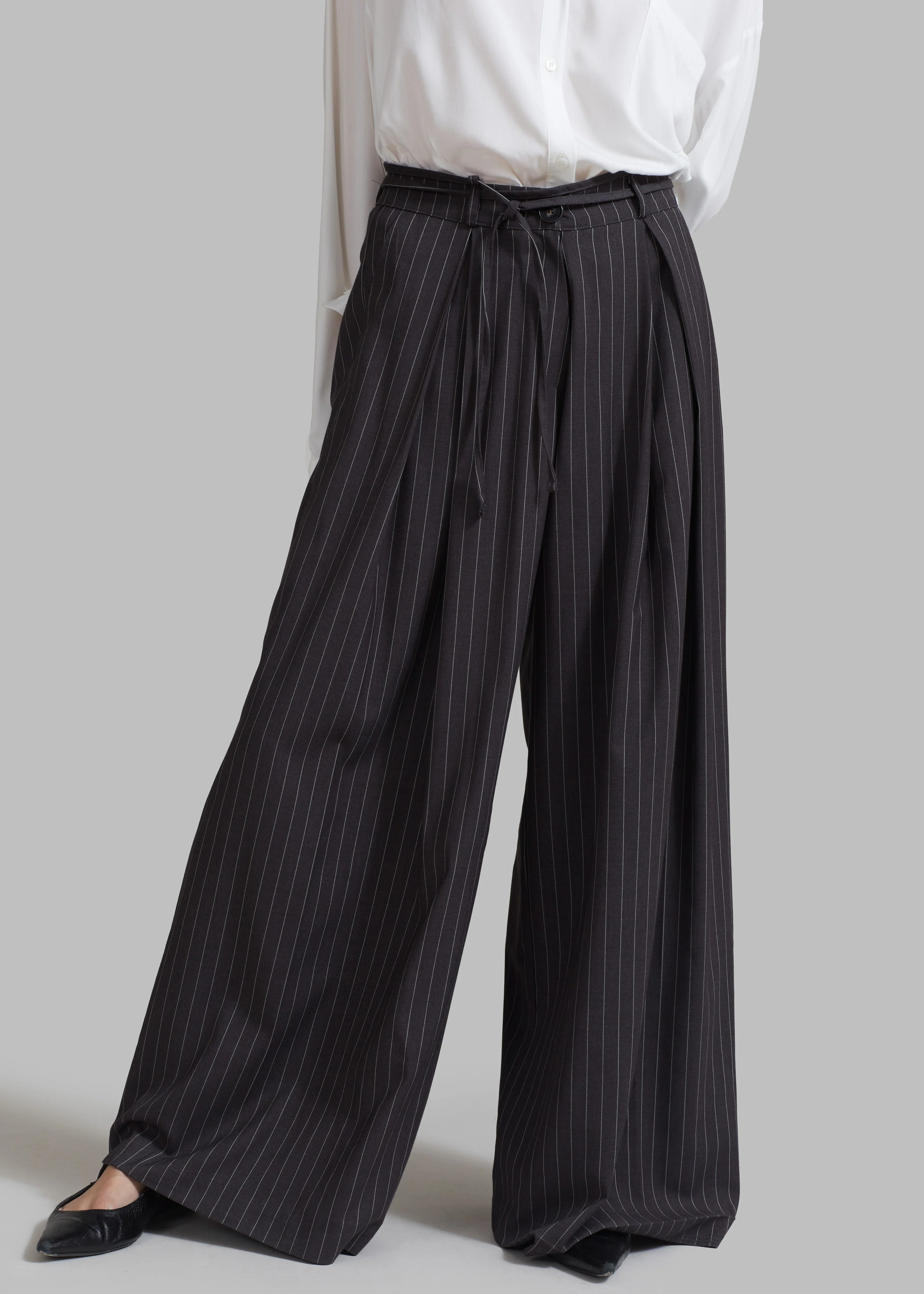 Noor Wide Pants - Grey Pinstripe - Image 8