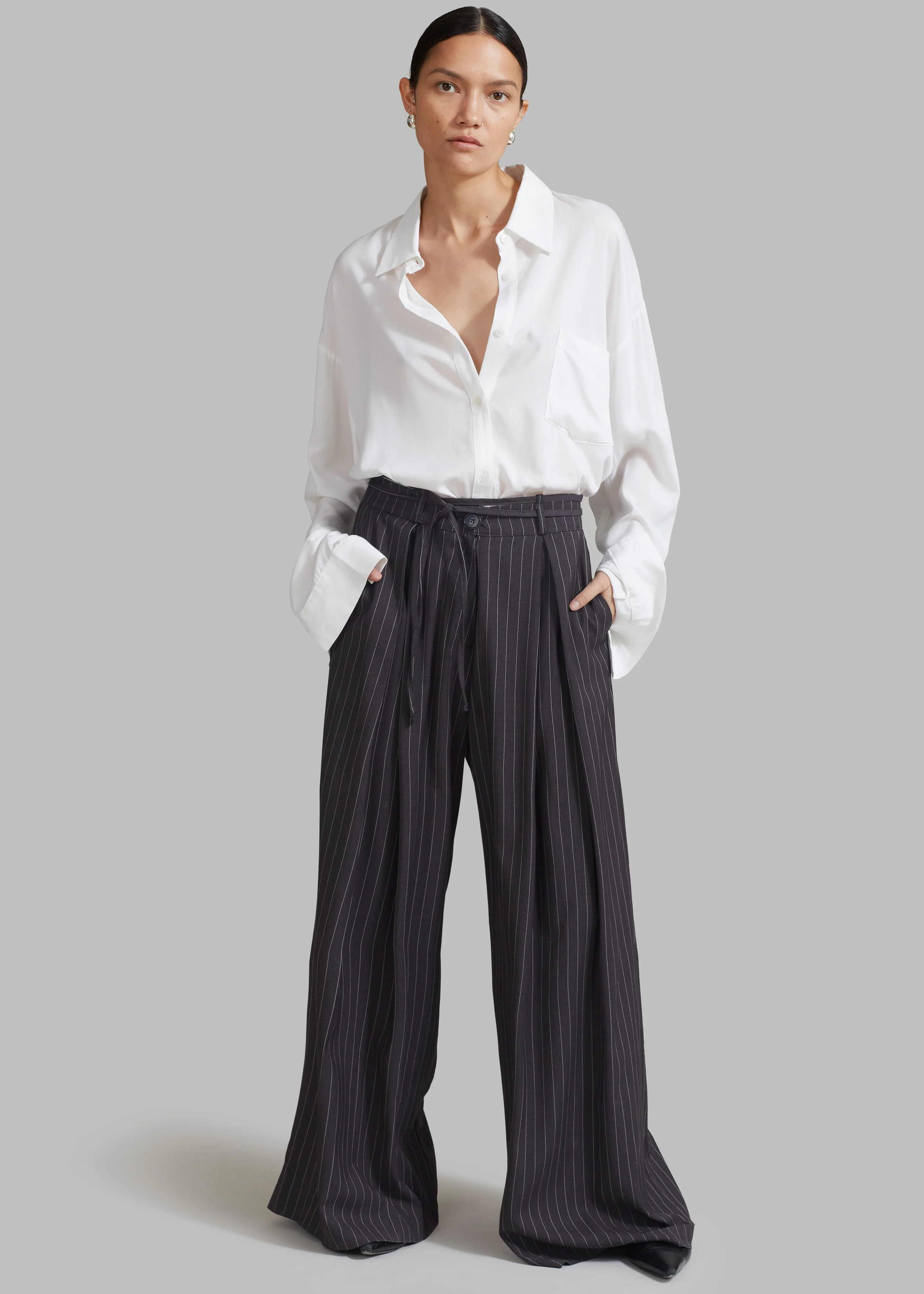 Noor Wide Pants - Grey Pinstripe - Image 9