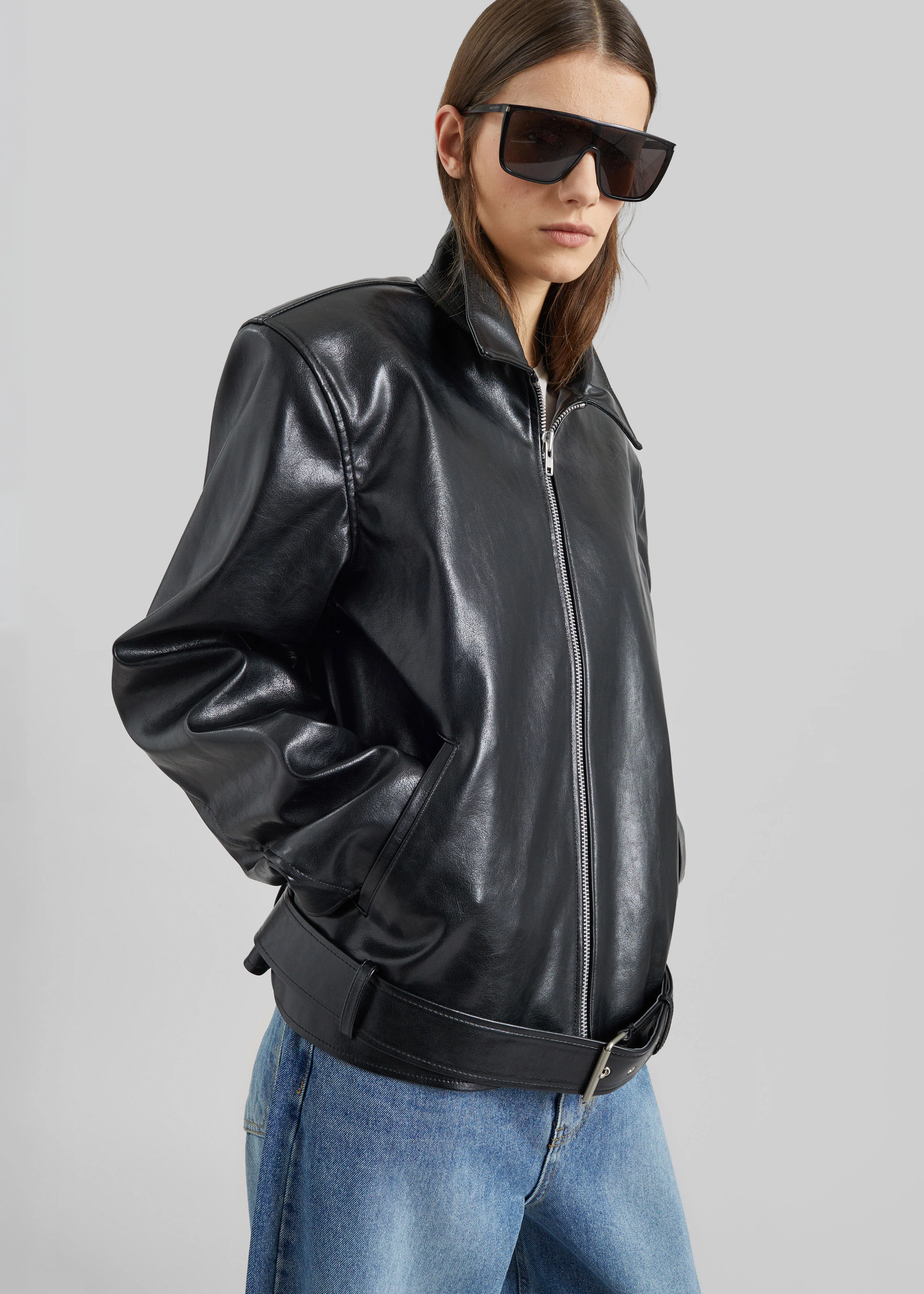 Norbury Faux Leather Jacket - Black - Image 3
