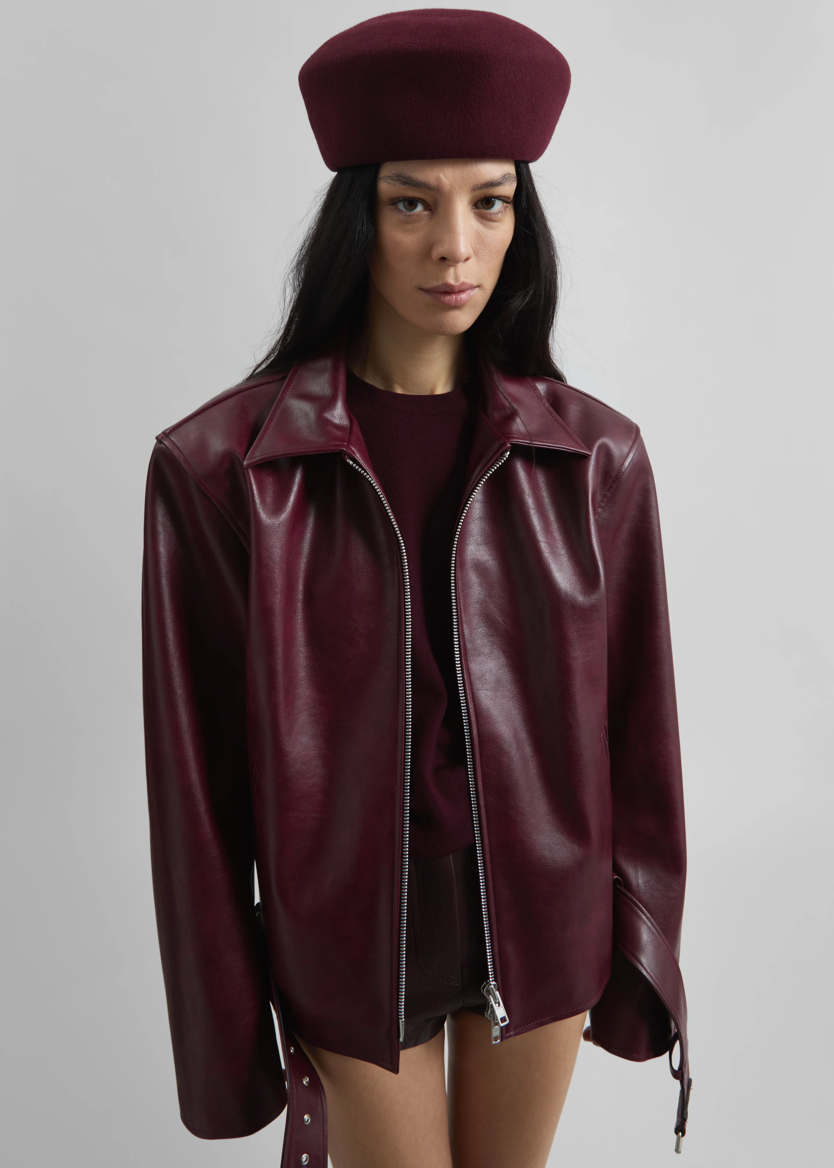 Norbury Faux Leather Jacket - Burgundy - Image 9
