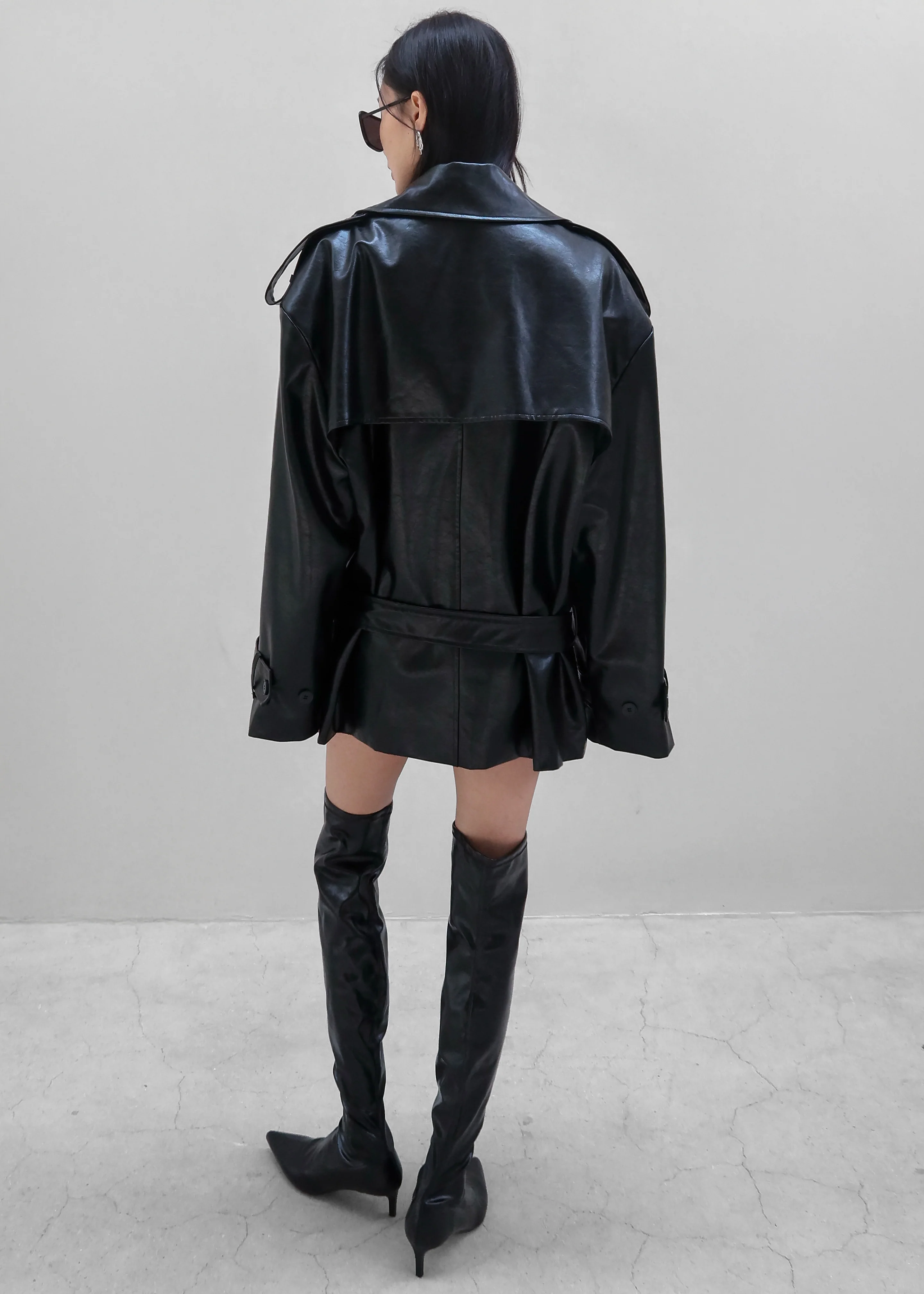 Nordana Faux Leather Short Trench - Black - Image 13