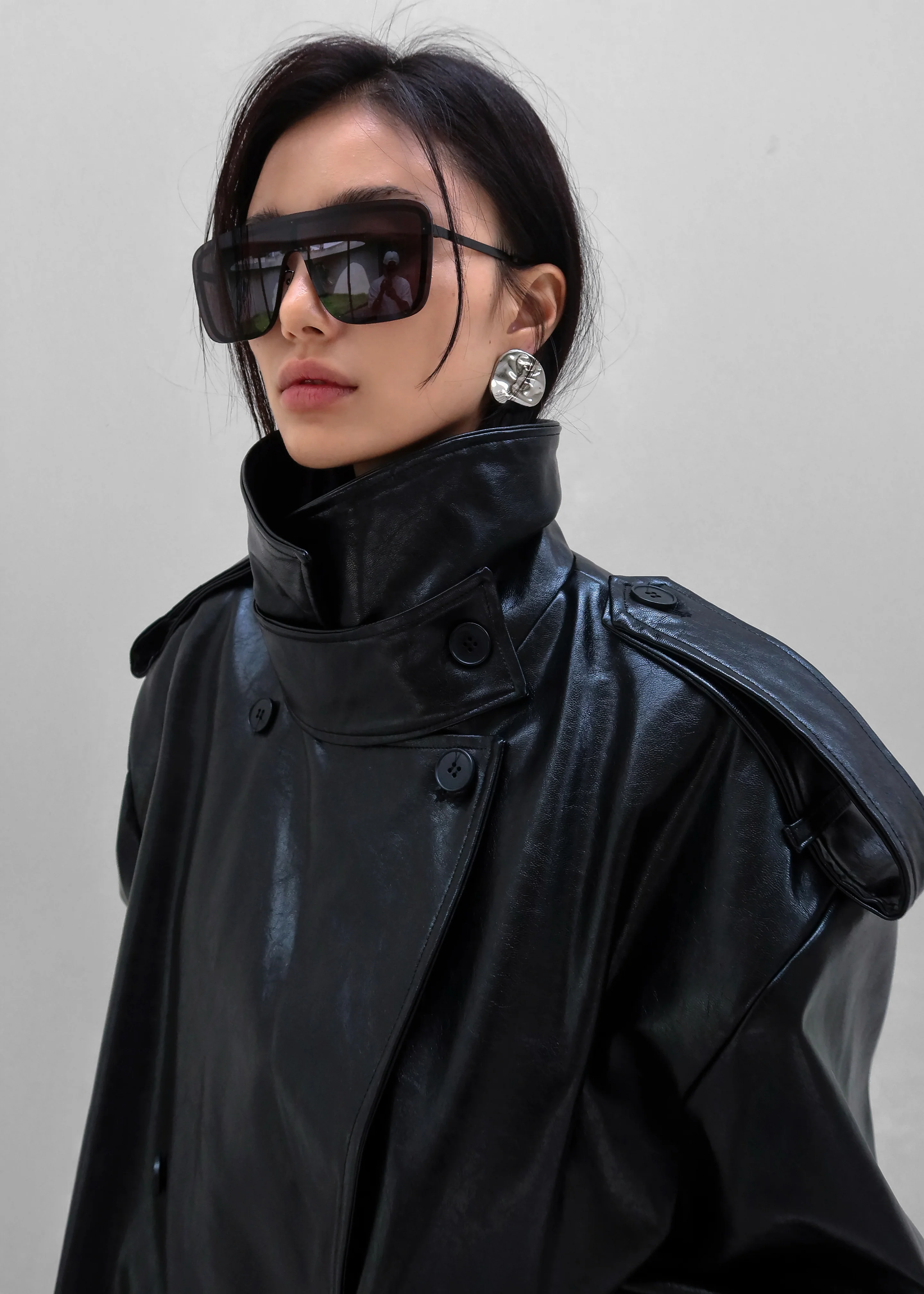 Nordana Faux Leather Short Trench - Black - Image 2