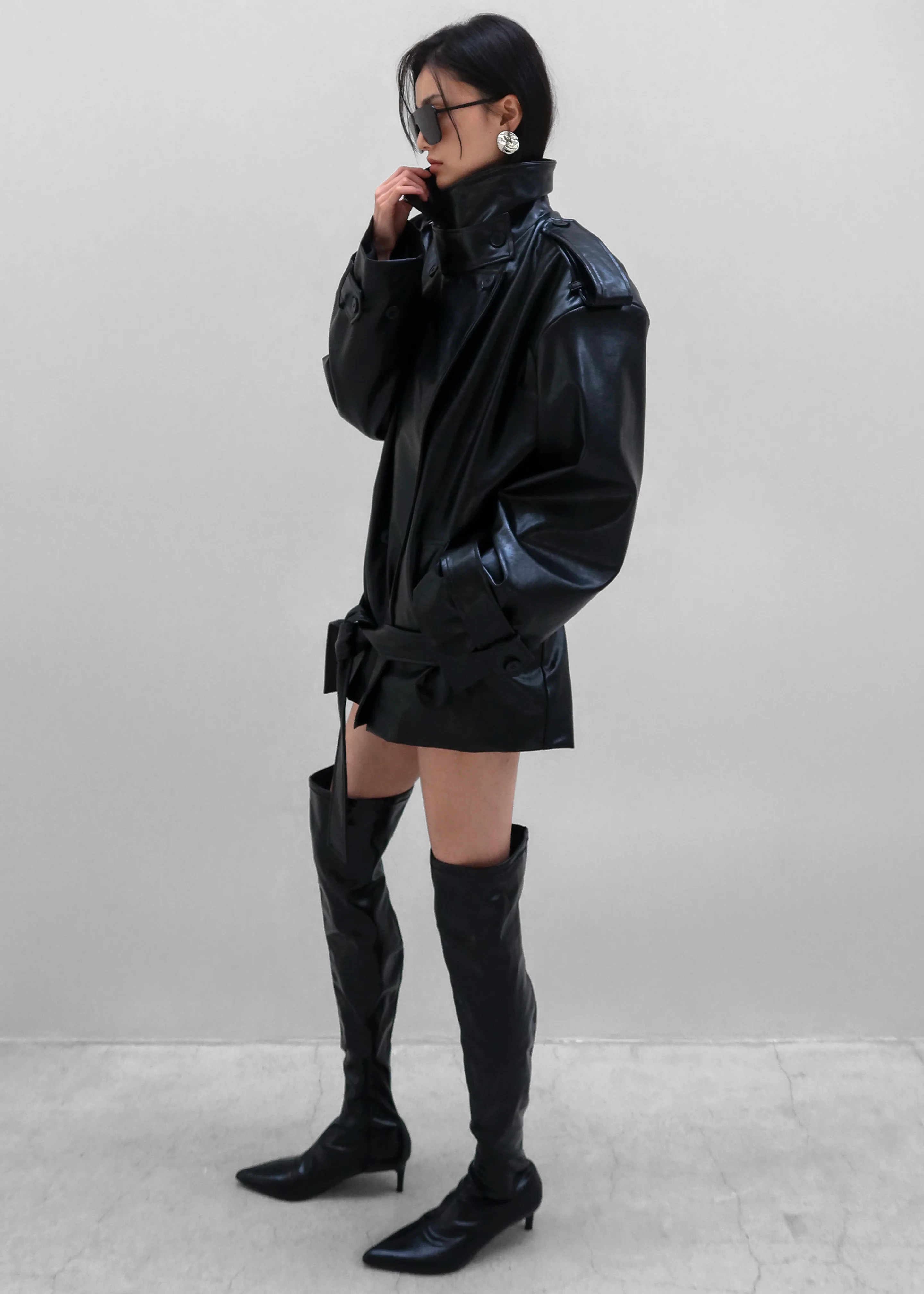Nordana Faux Leather Short Trench - Black - Image 6