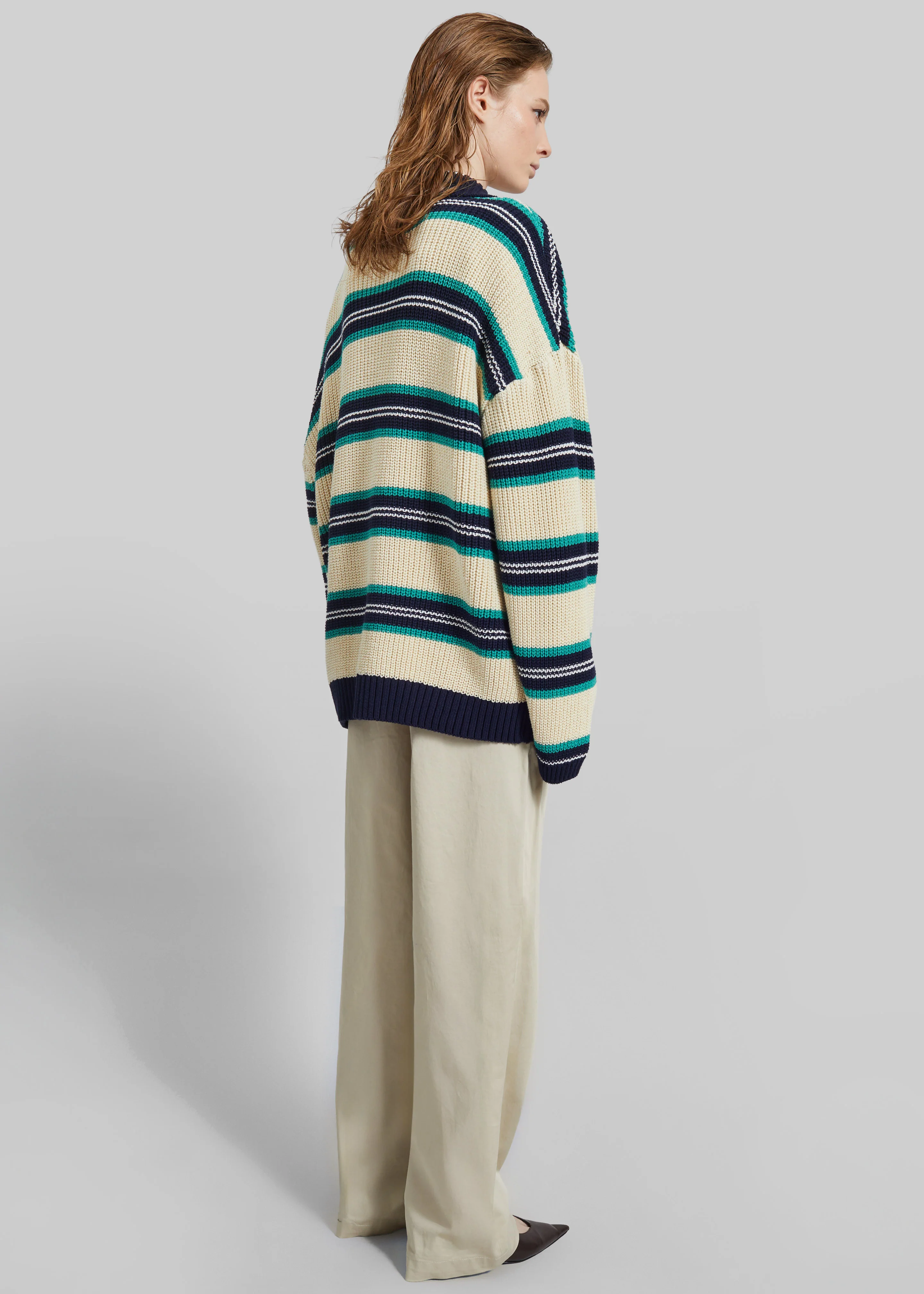 Nordby Knit Polo Sweater - Cream/Navy Stripe - Image 5