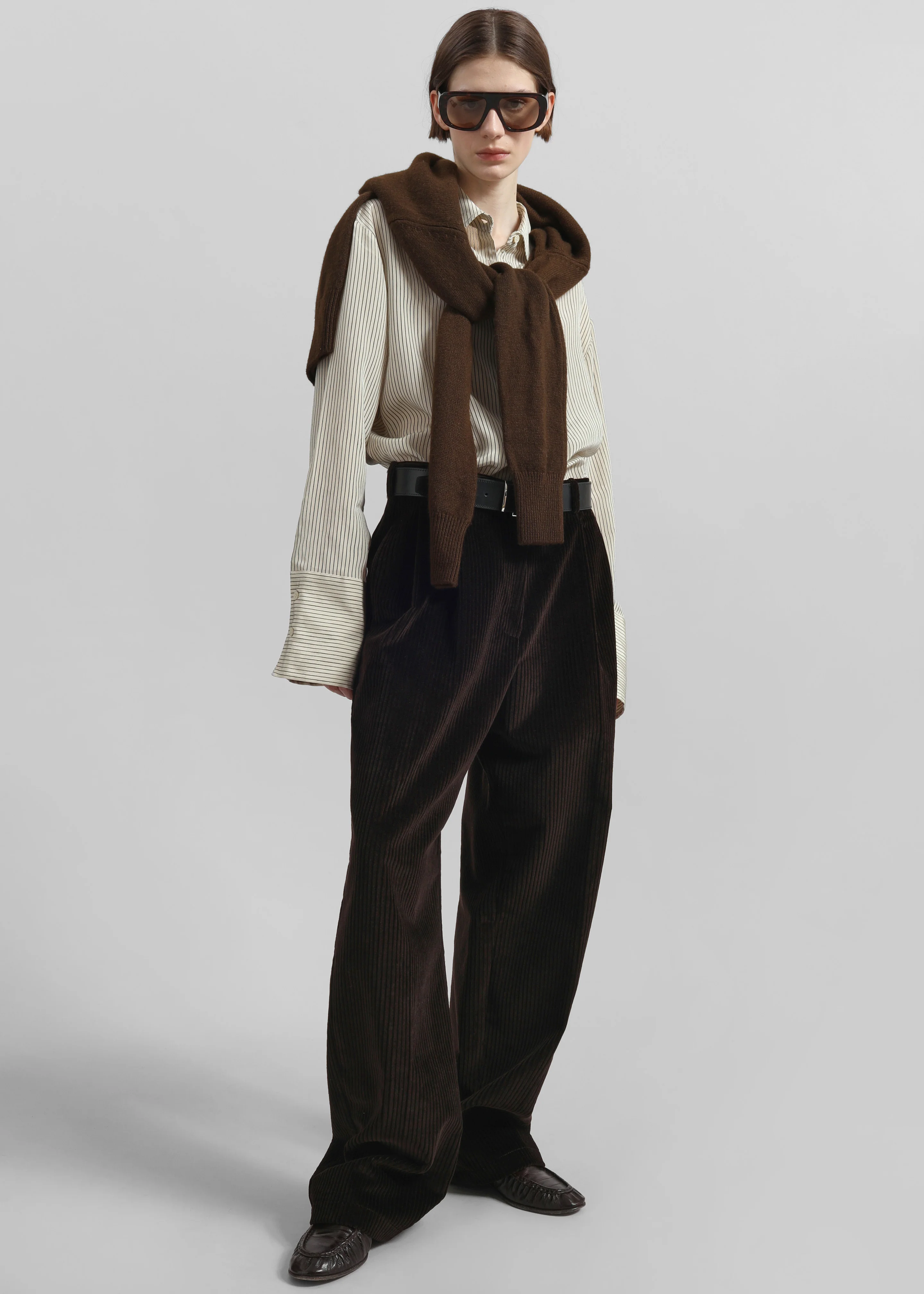 Norstrand Pleated Corduroy Trousers - Dark Brown - Image 3