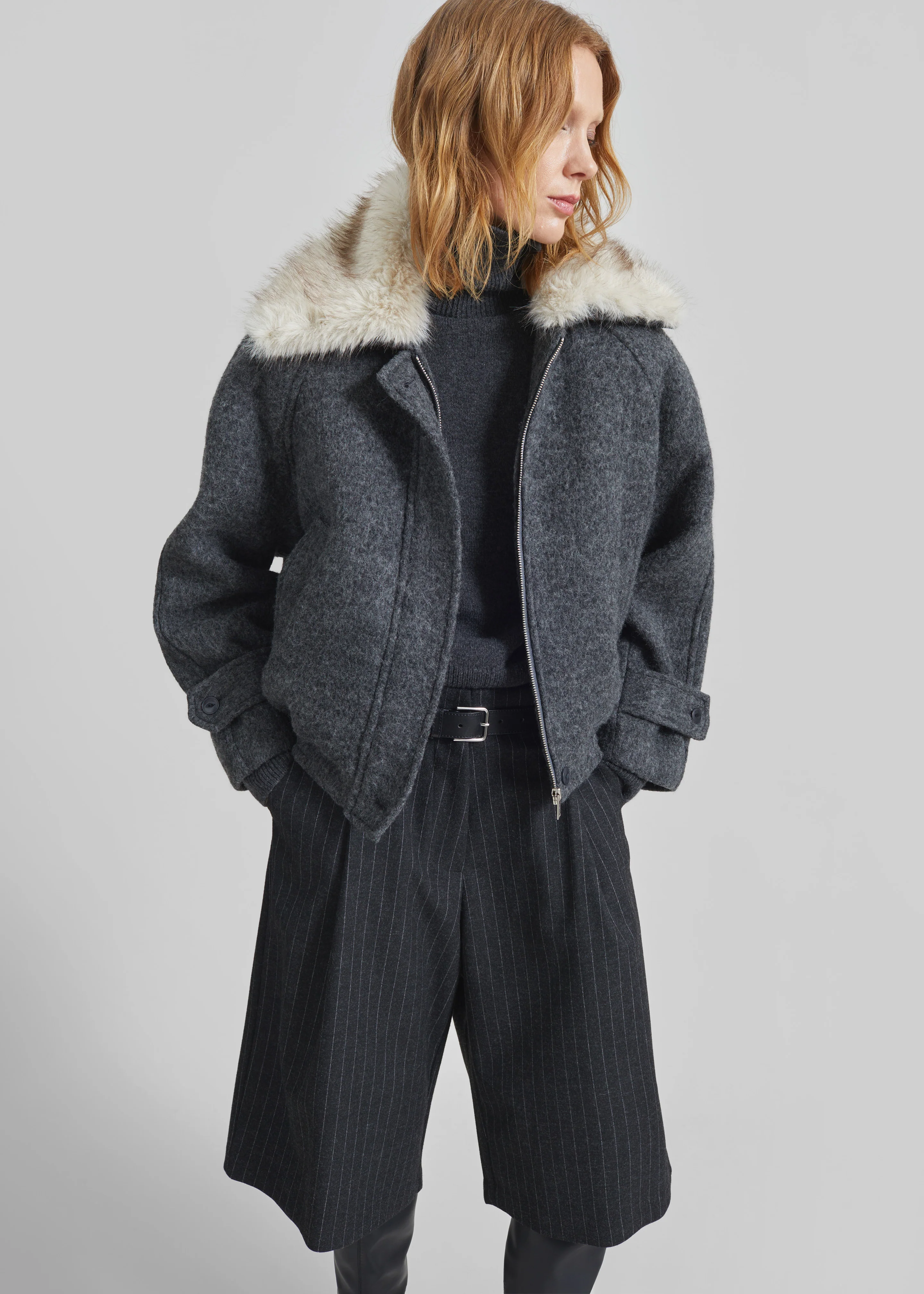 Nyborg Wool Quilted Jacket - Dark Grey - Image 2