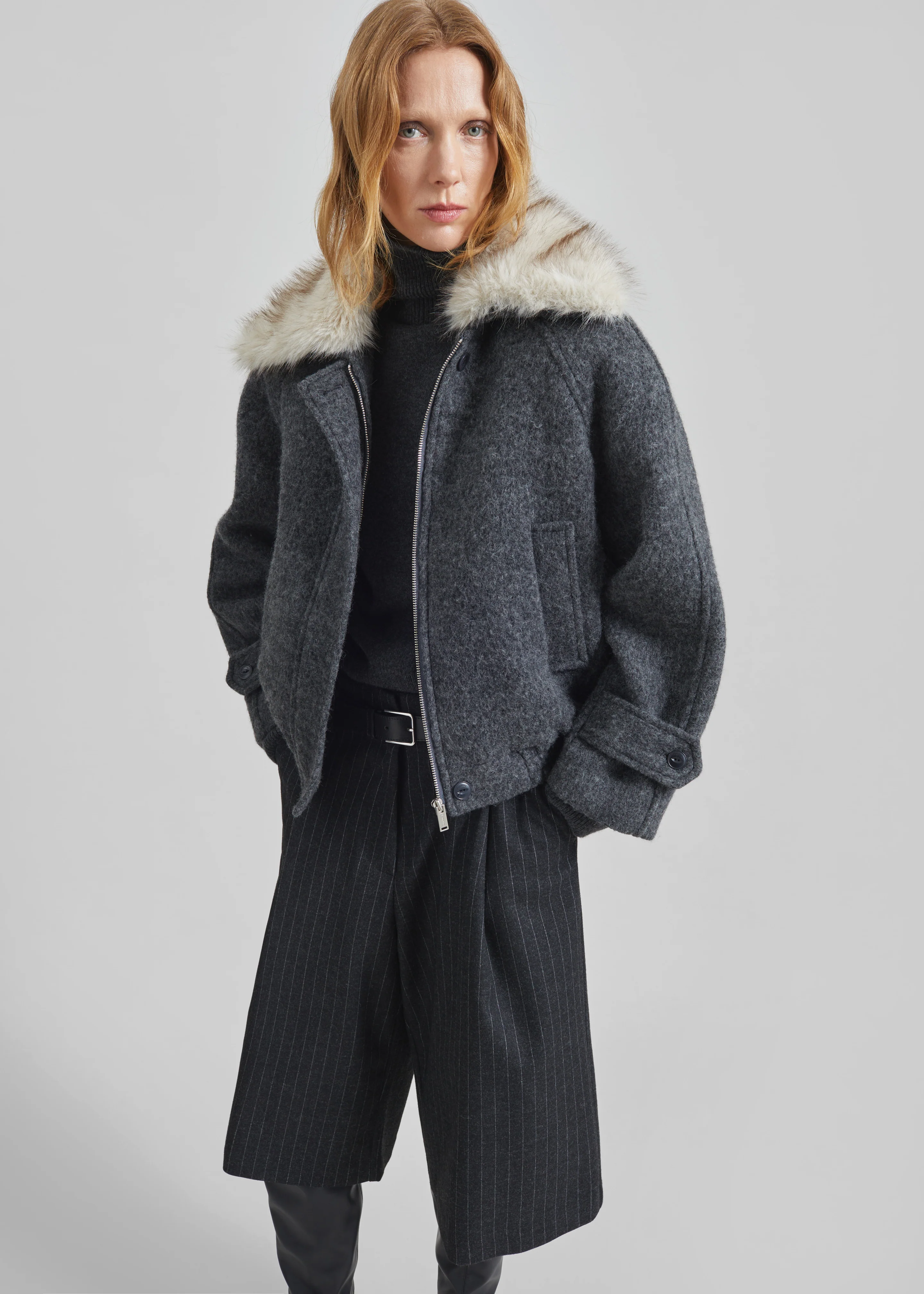 Nyborg Wool Quilted Jacket - Dark Grey - Image 3