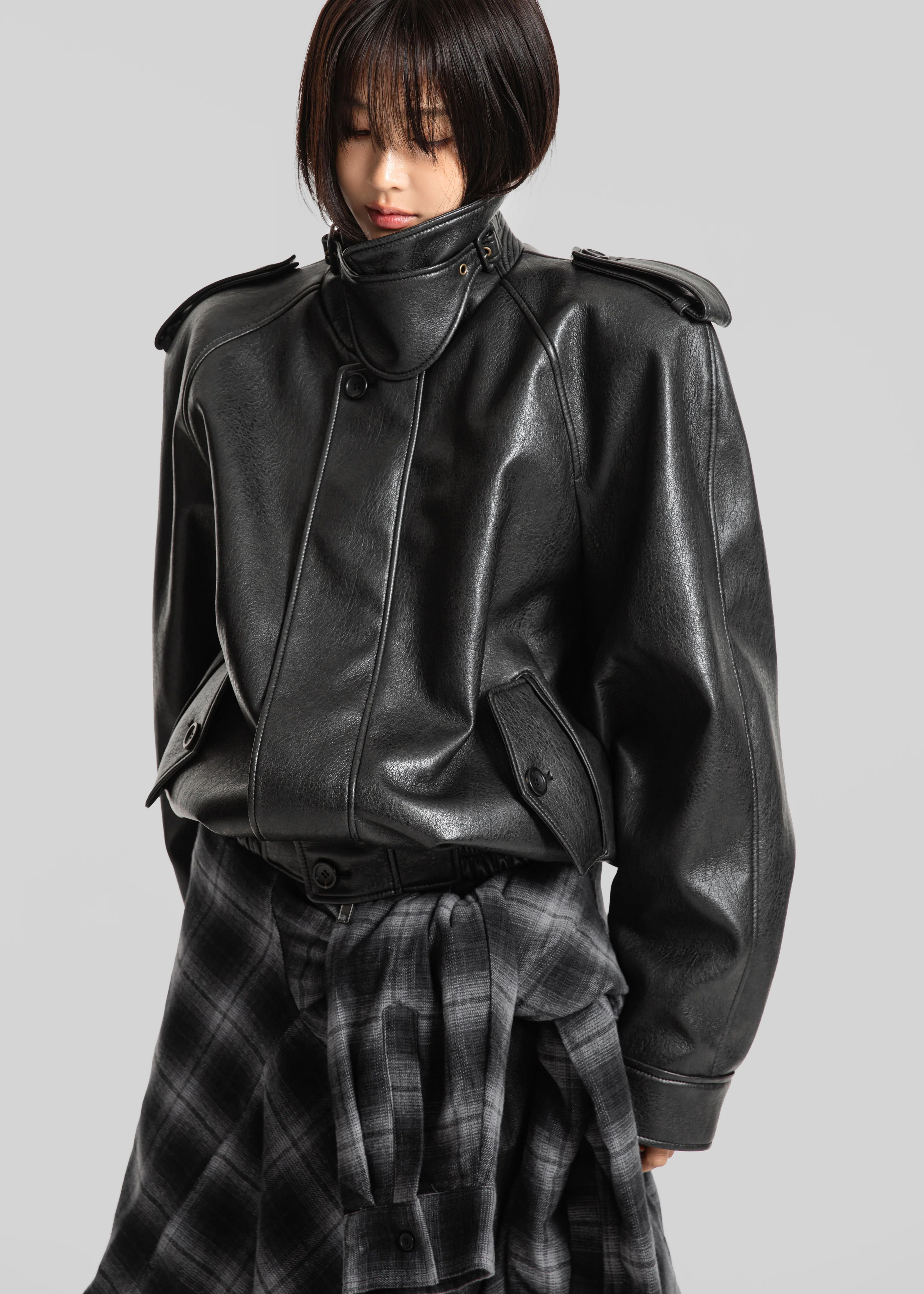 Nyland Faux Leather Padded Jacket - Black - Image 3