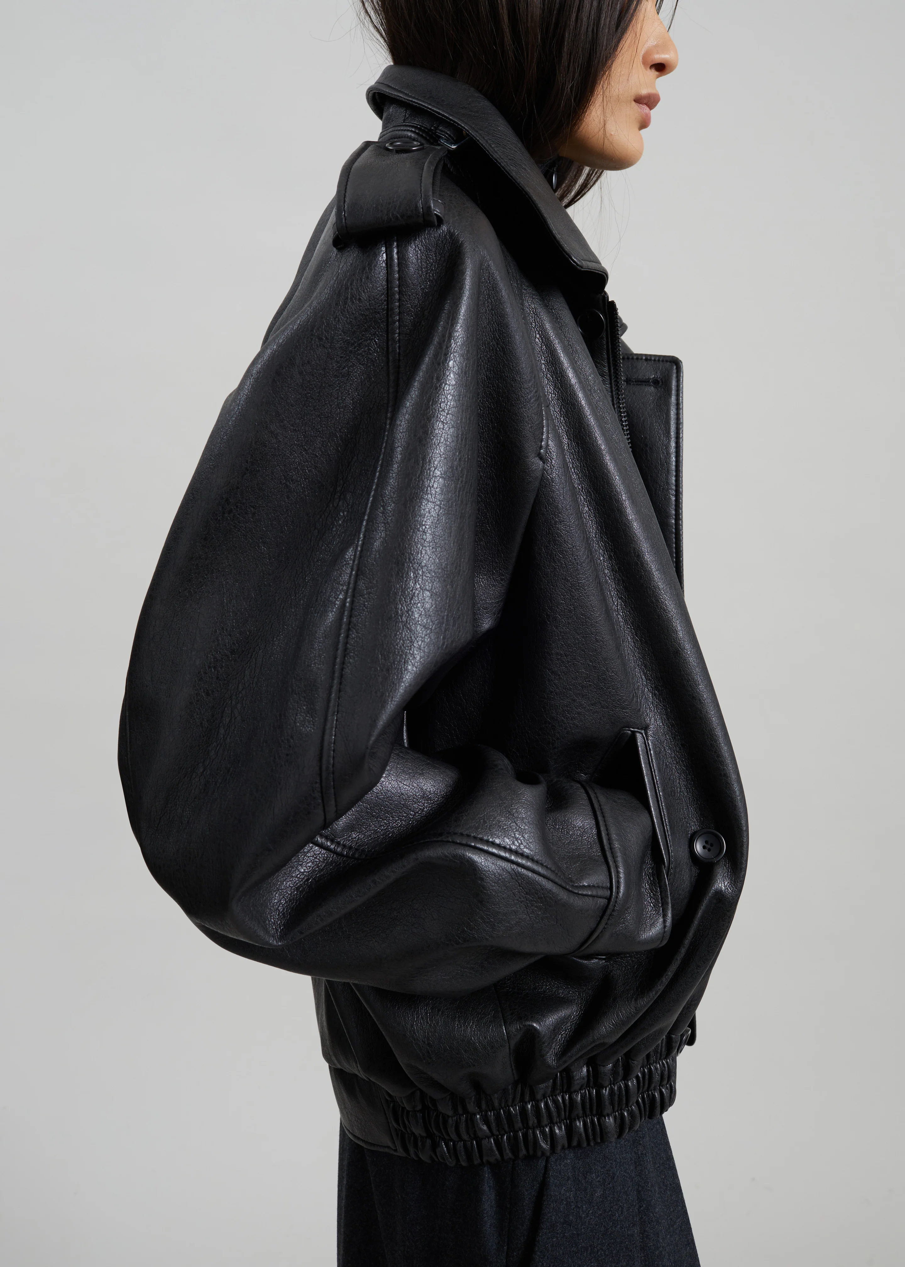 Nyland Faux Leather Padded Jacket - Black - Image 5