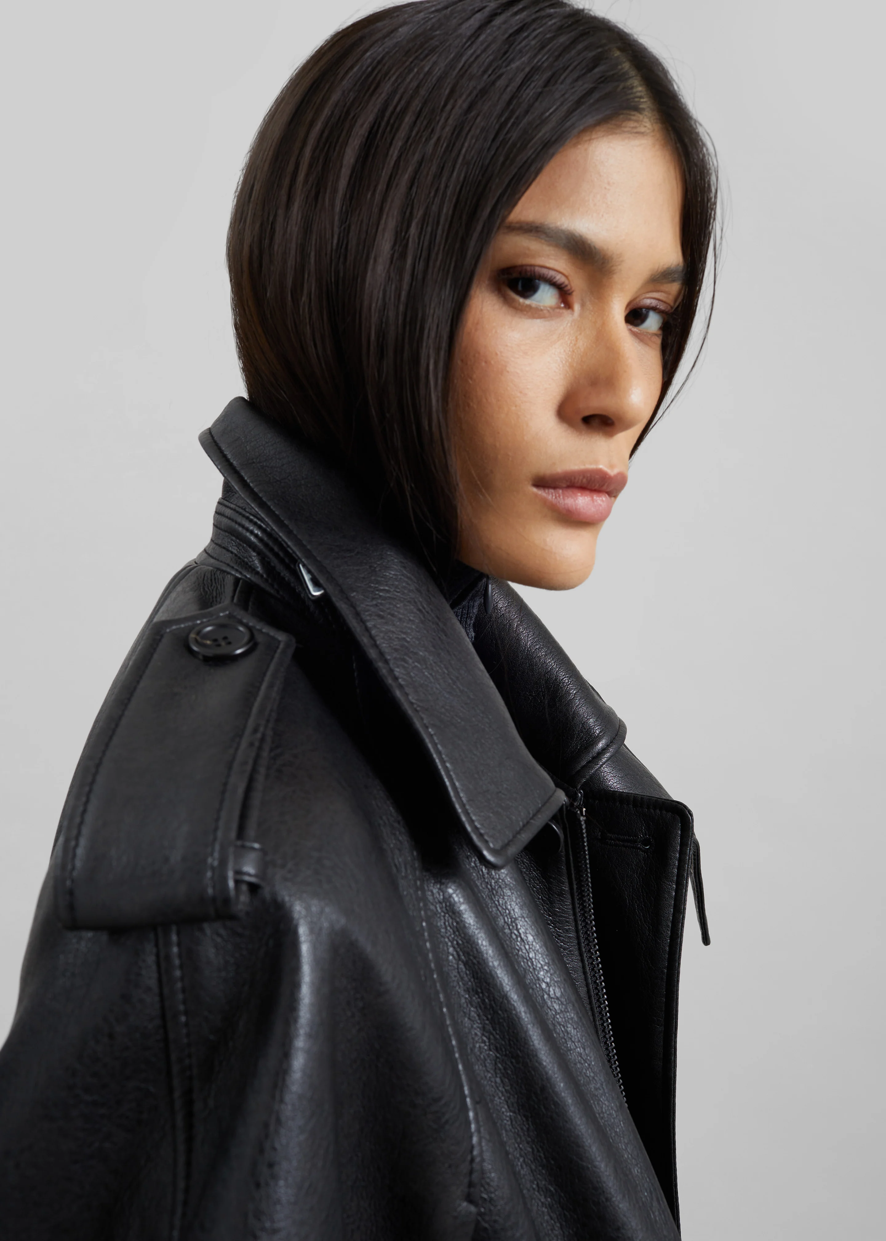 Nyland Faux Leather Padded Jacket - Black - Image 7