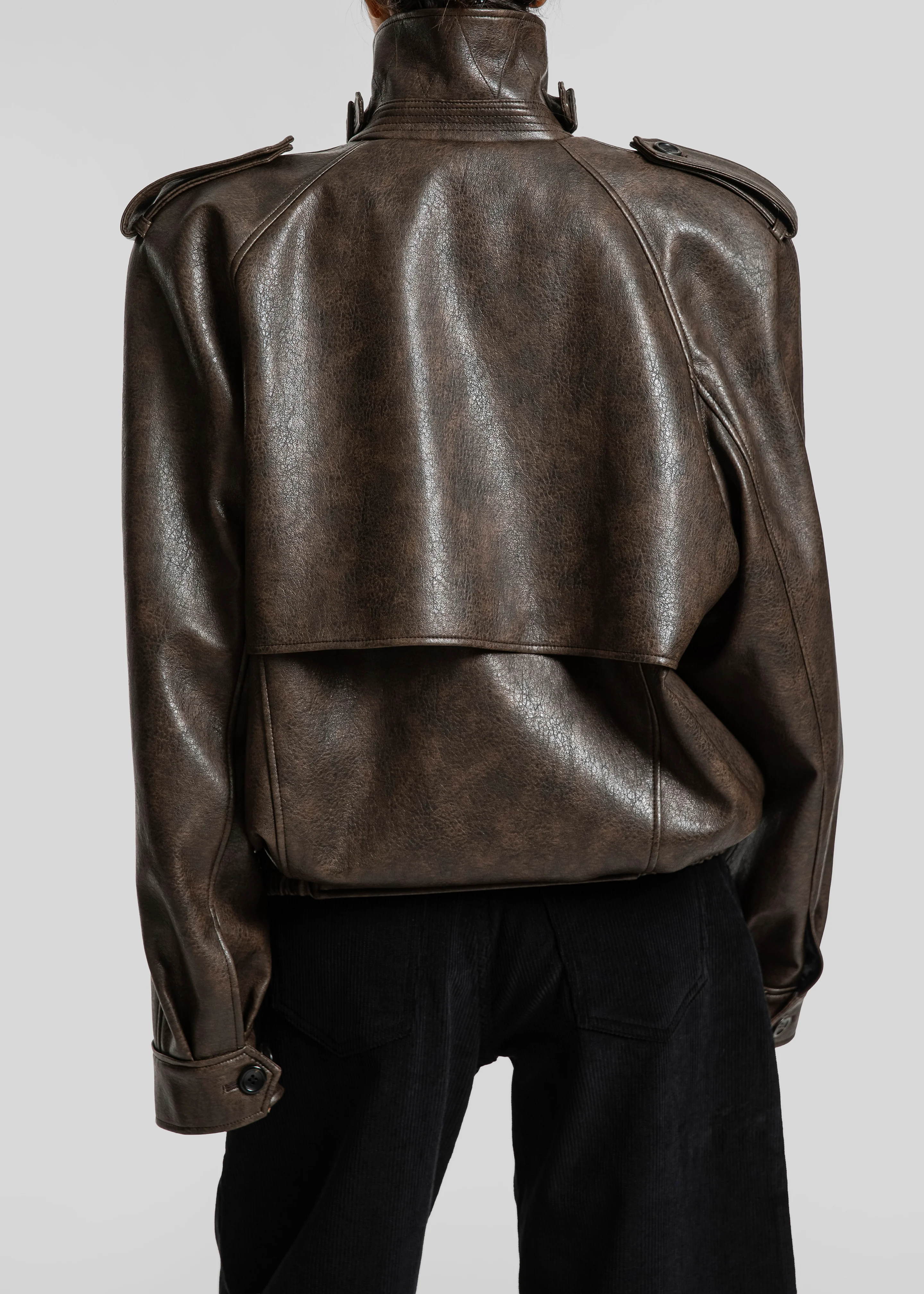 Nyland Faux Leather Padded Jacket - Brown - Image 11