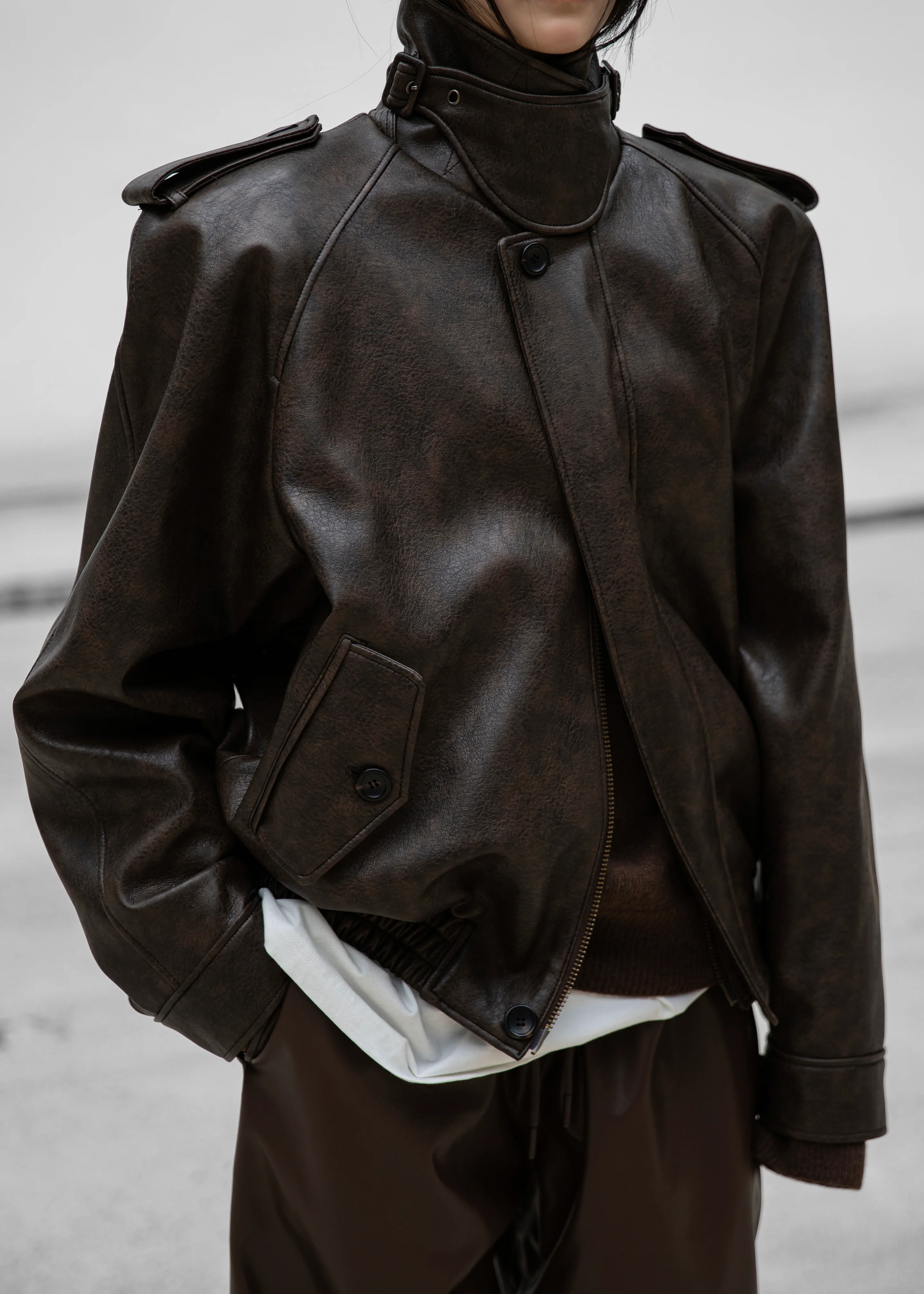 Nyland Faux Leather Padded Jacket - Brown - Image 3