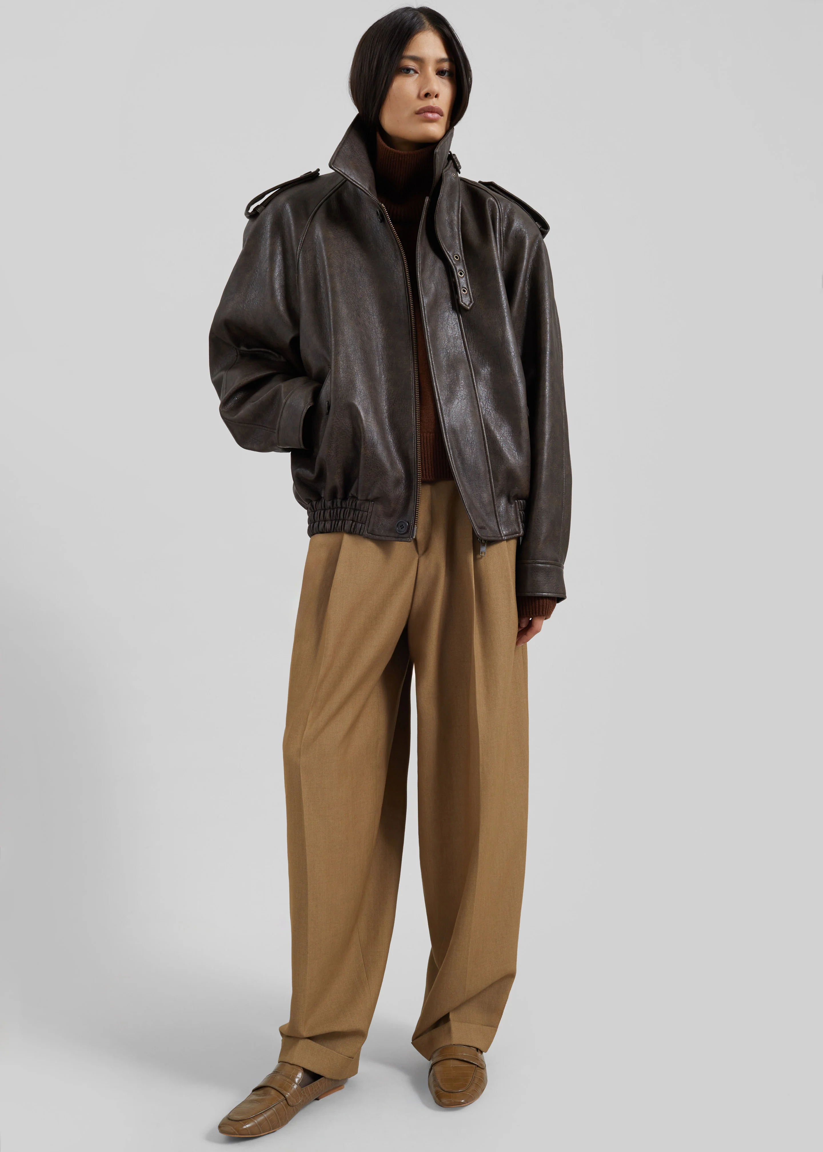 Nyland Faux Leather Padded Jacket - Brown - Image 4
