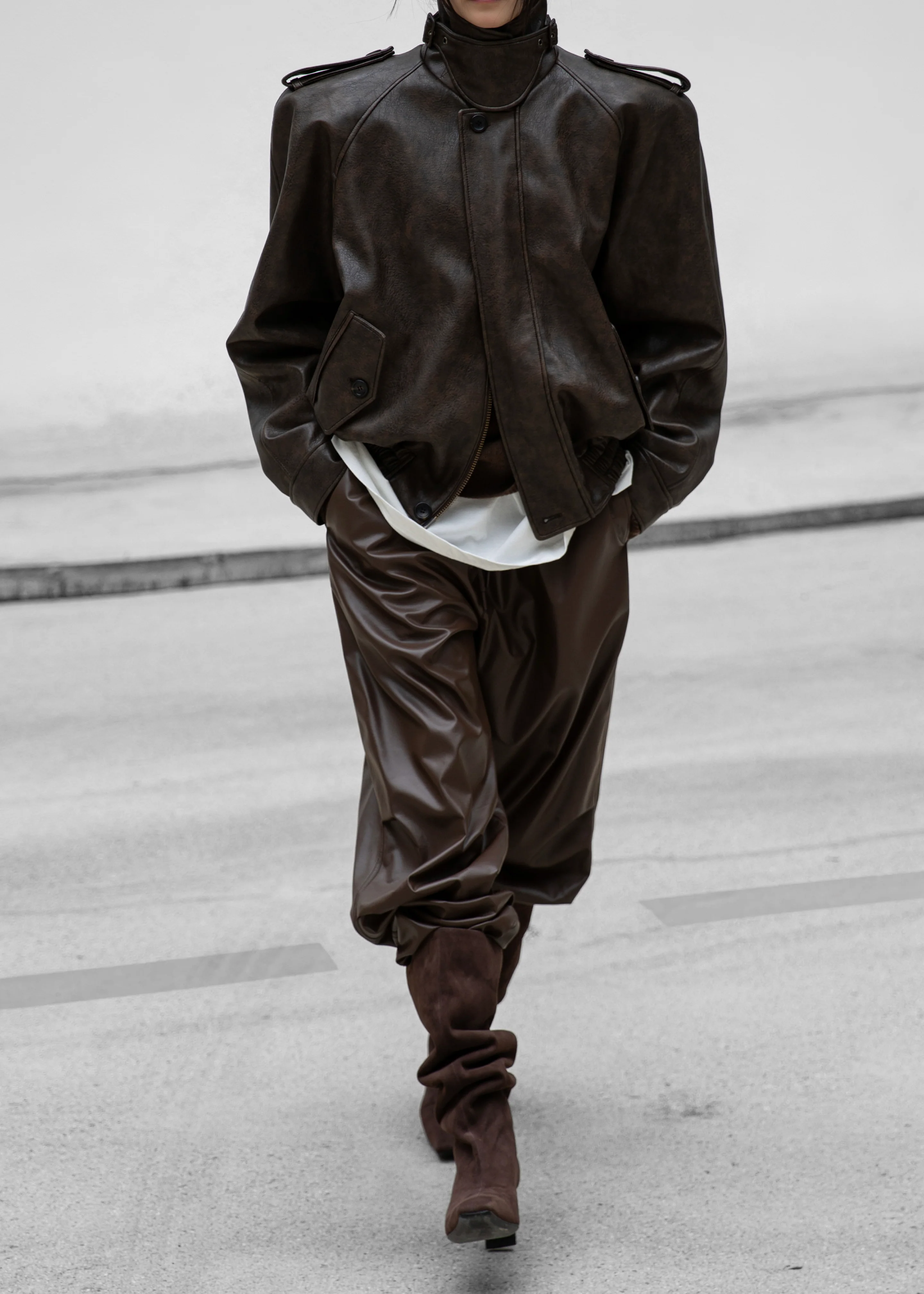 Nyland Faux Leather Padded Jacket - Brown - Image 6