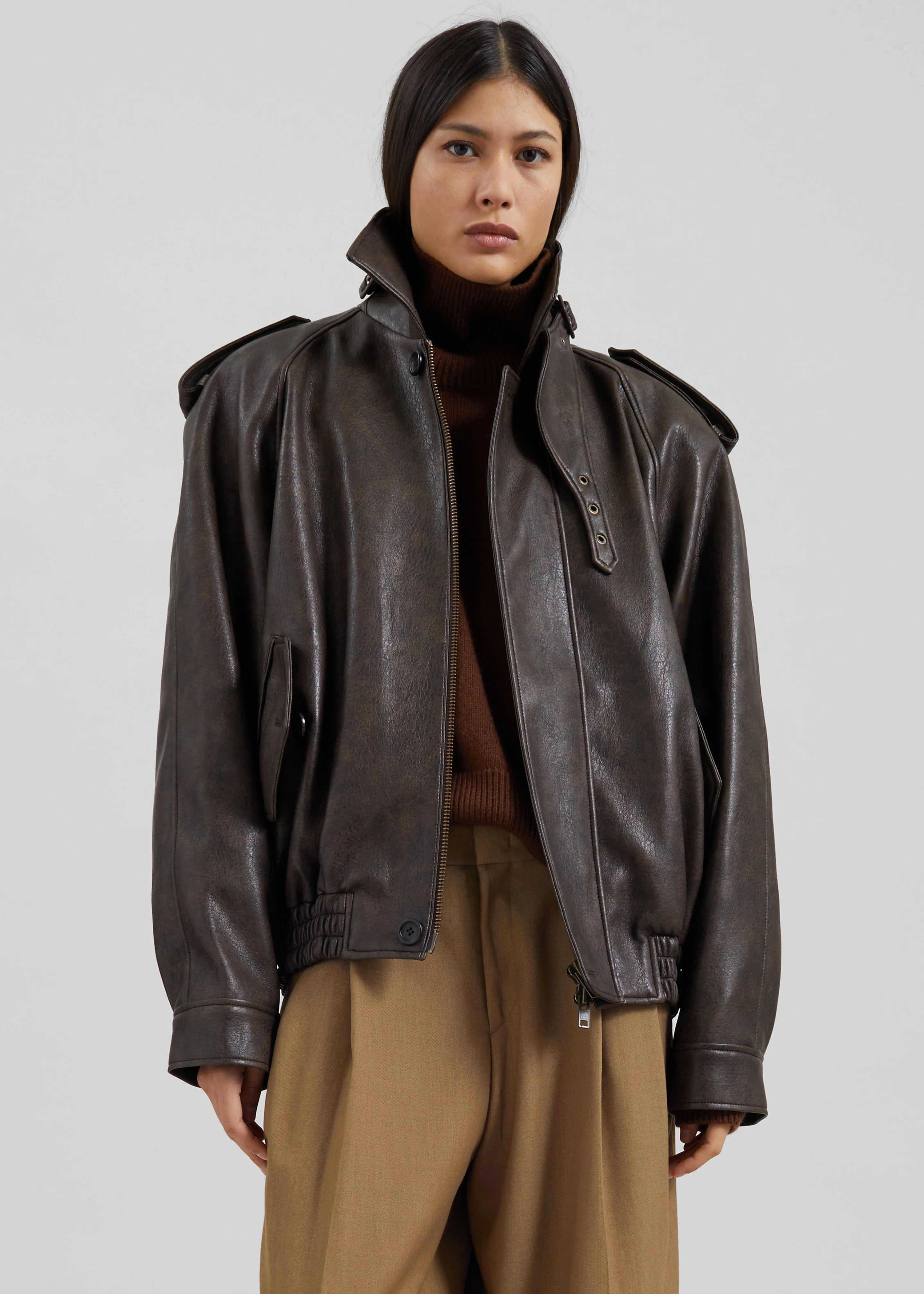 Nyland Faux Leather Padded Jacket - Brown - Image 9