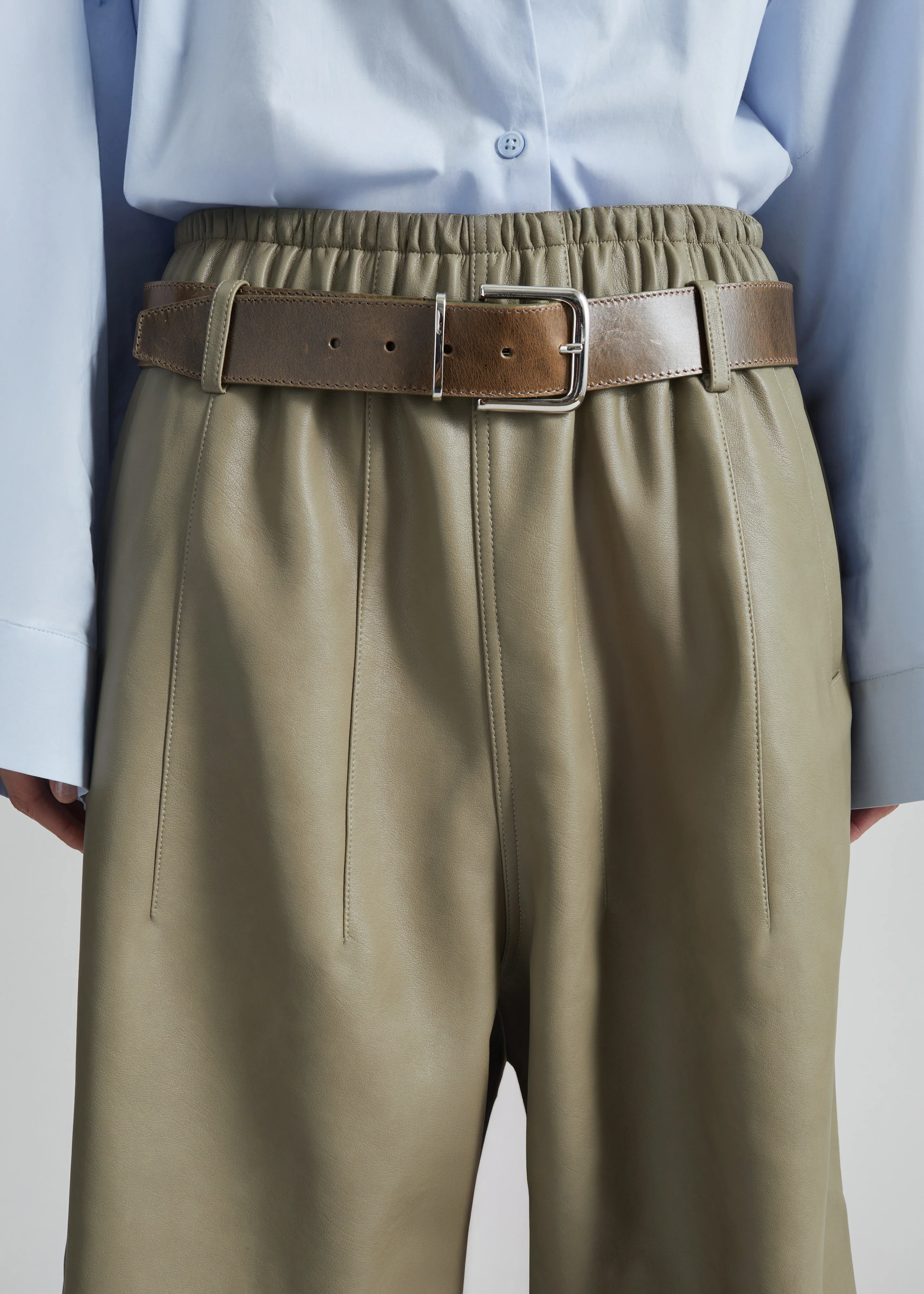 Oakdale Faux Leather Track Pants - Sage - Image 2