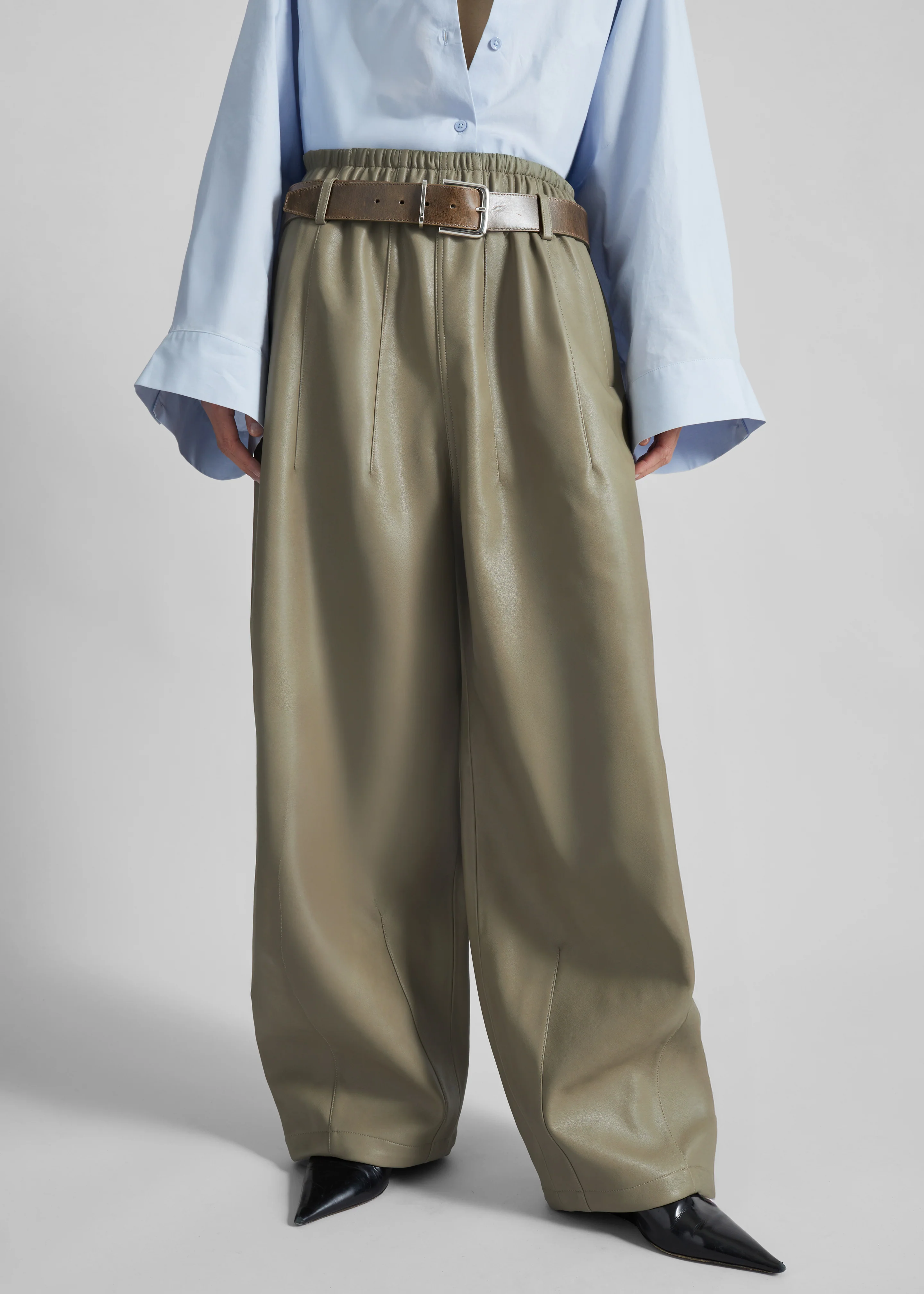 Oakdale Faux Leather Track Pants - Sage - Image 3