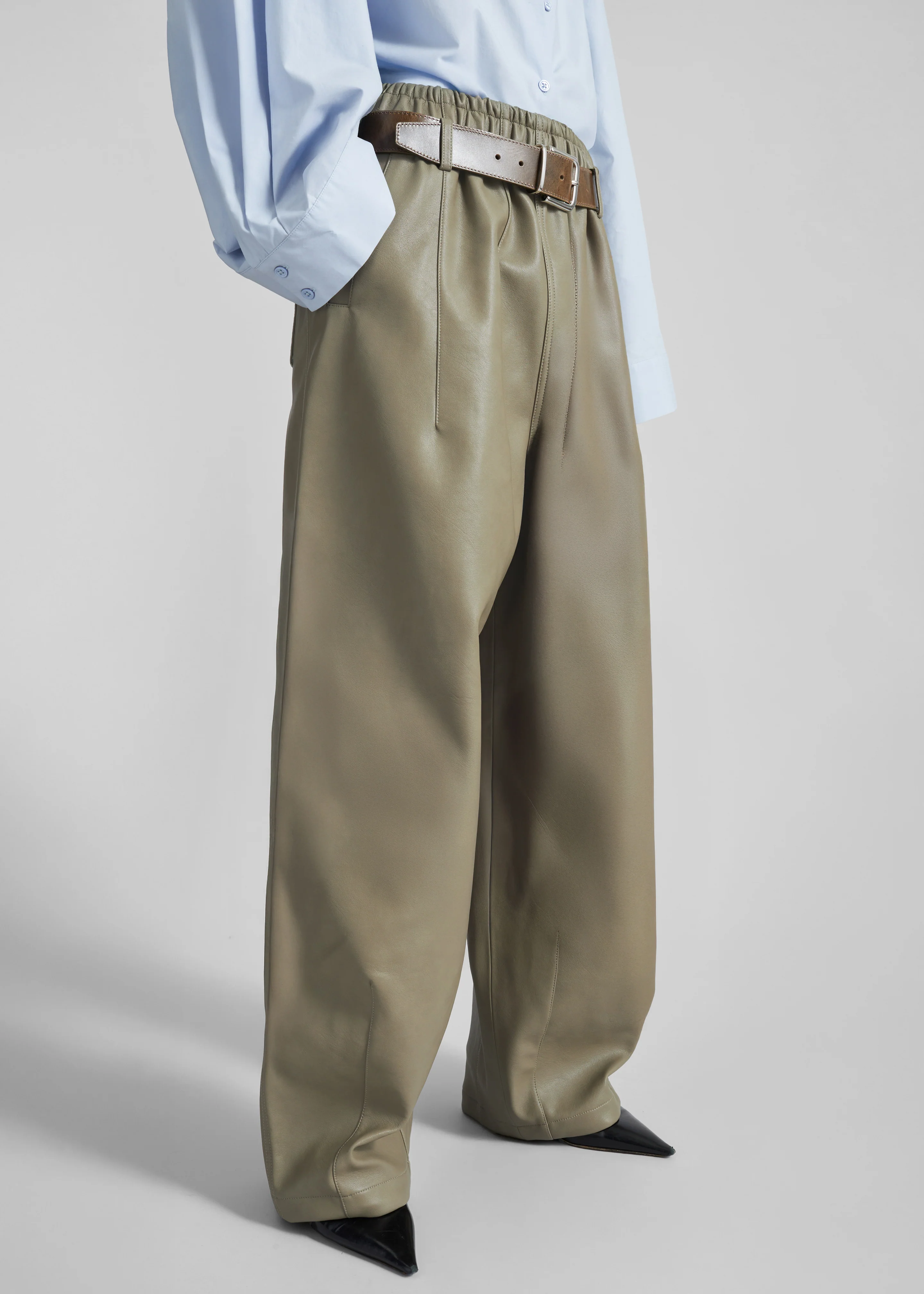 Oakdale Faux Leather Track Pants - Sage - Image 6