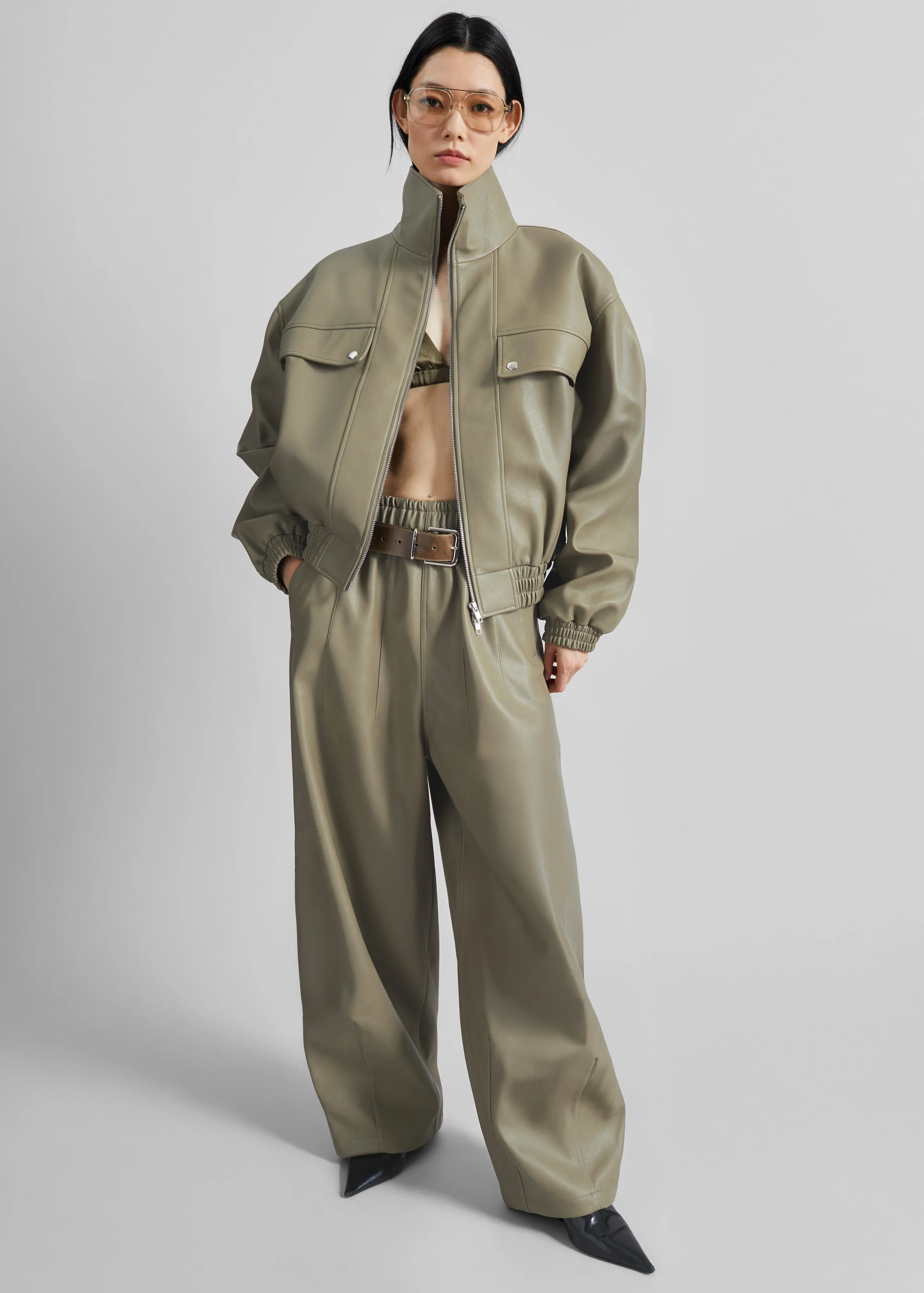 Oakdale Faux Leather Track Pants - Sage - Image 7