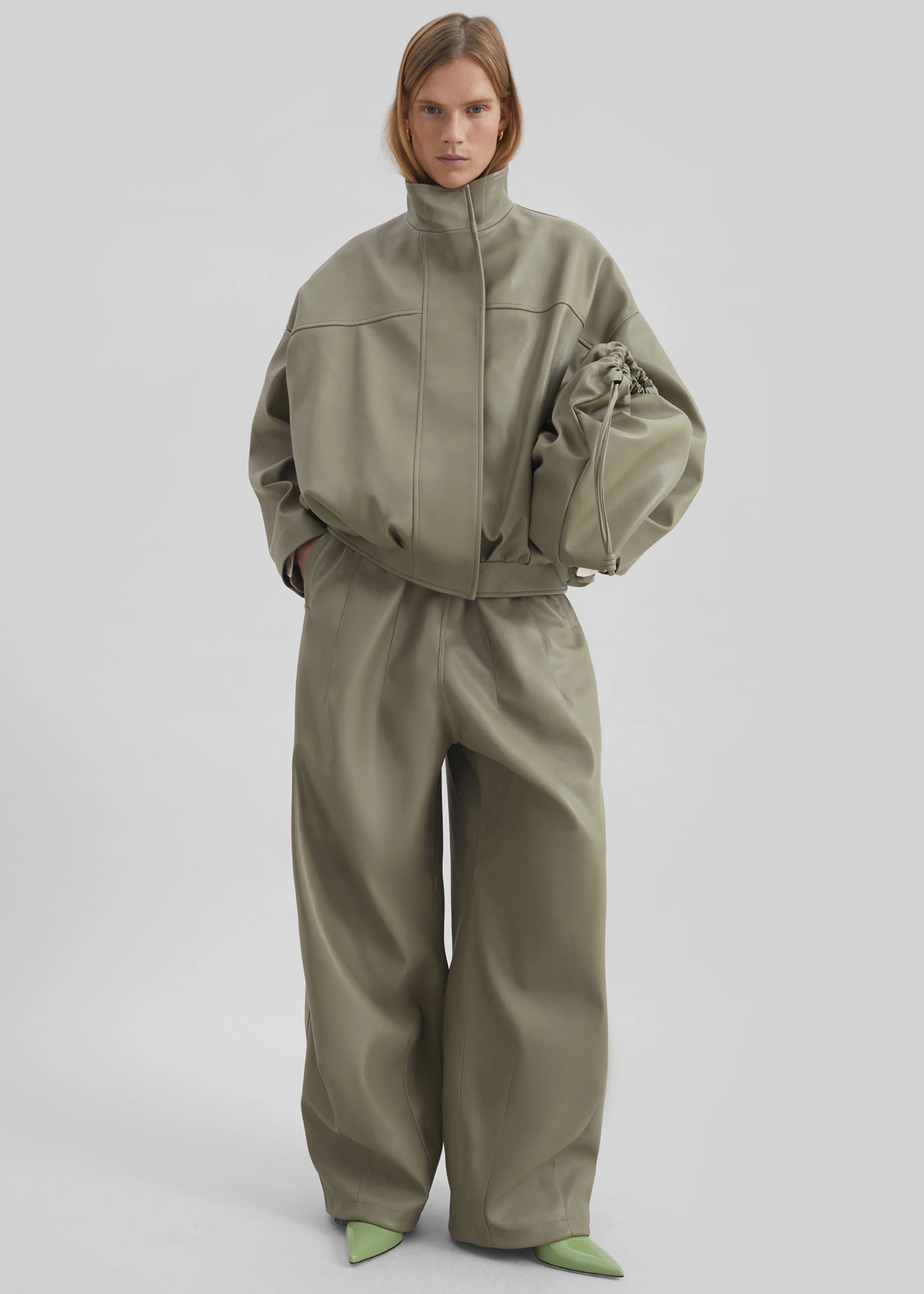 Oakdale Faux Leather Track Pants - Sage - Image 9
