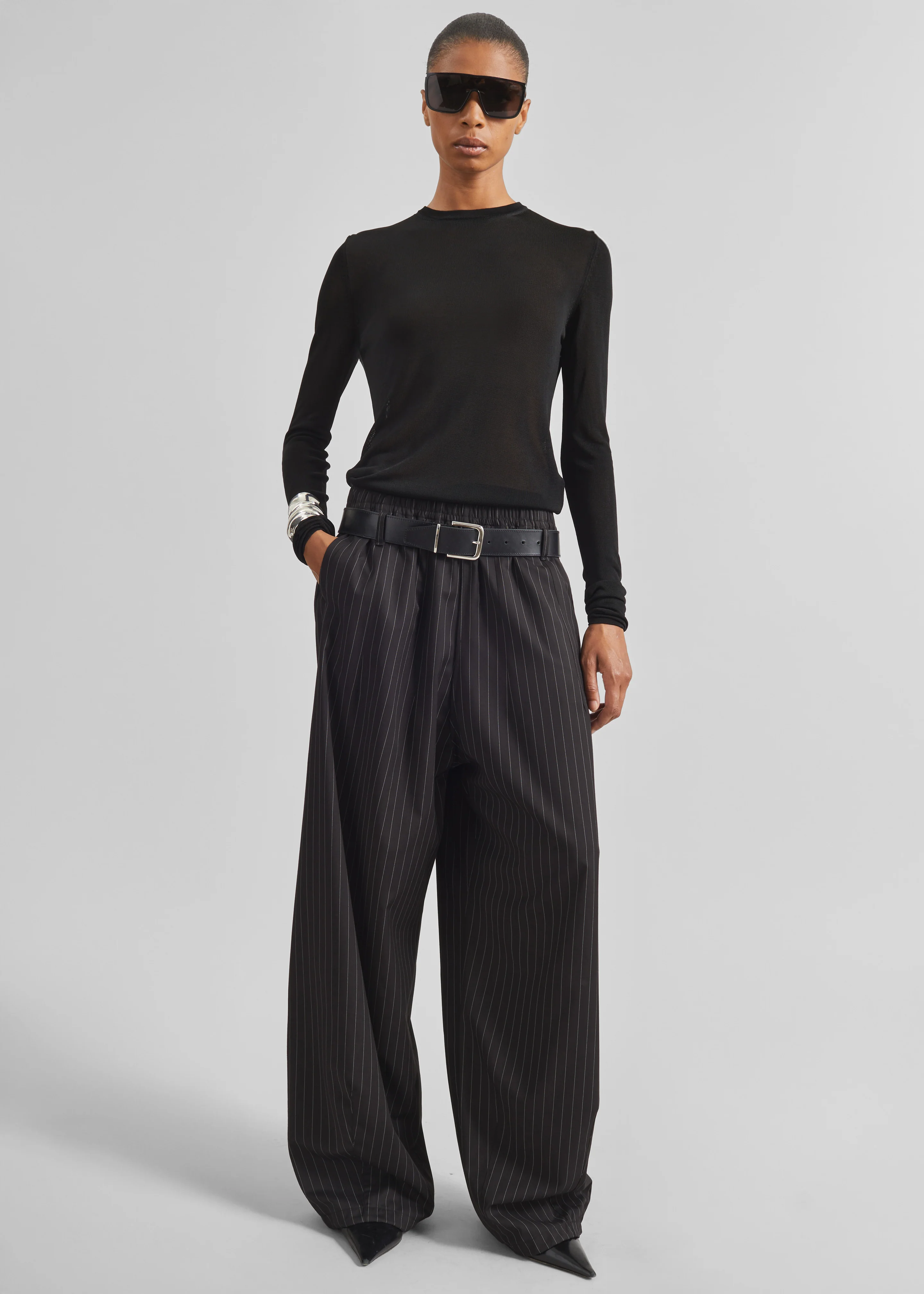 Oakdale Track Pants - Black/White Pinstripe - Image 4