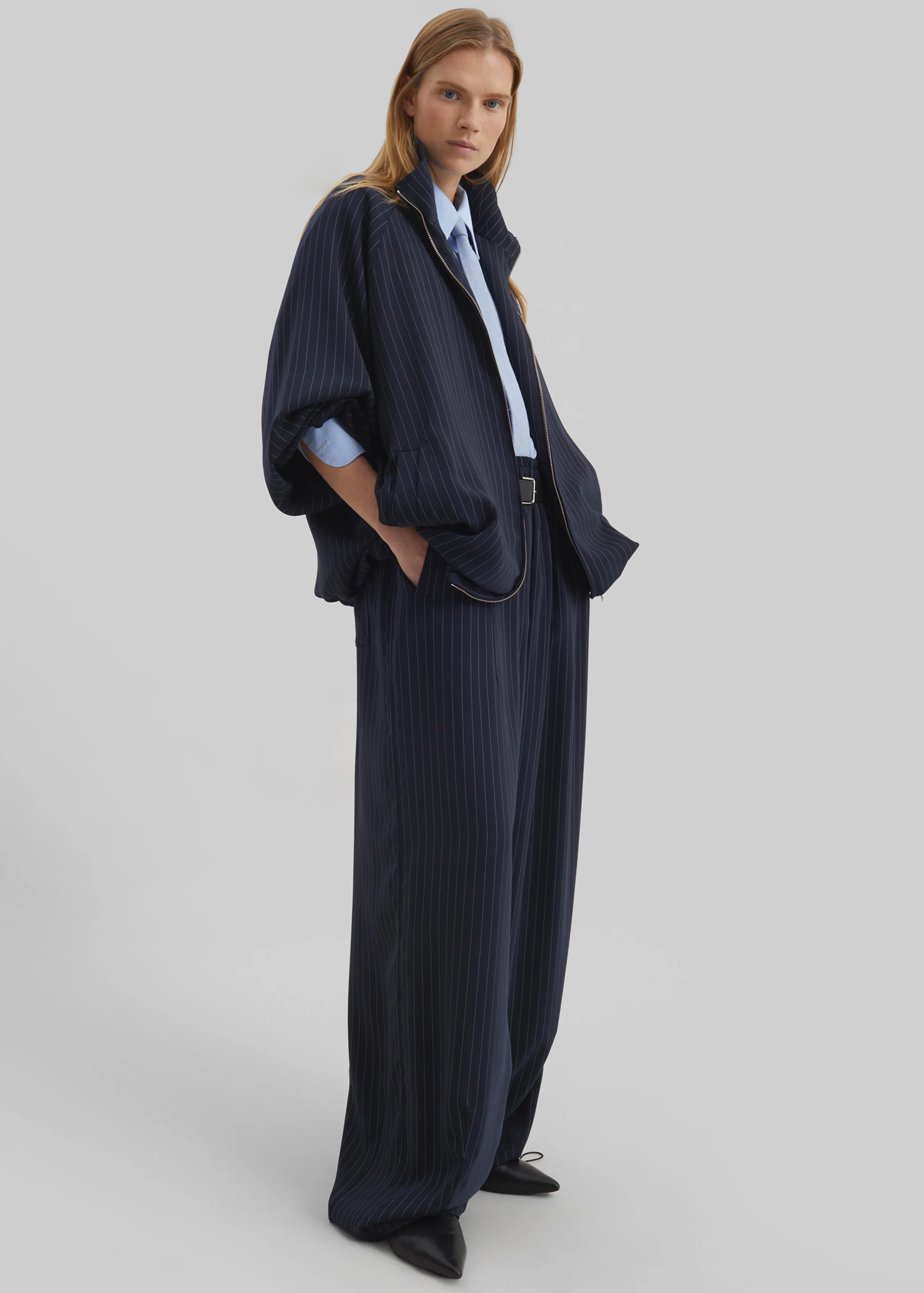 Oakdale Track Pants - Navy/White Pinstripe - Image 2