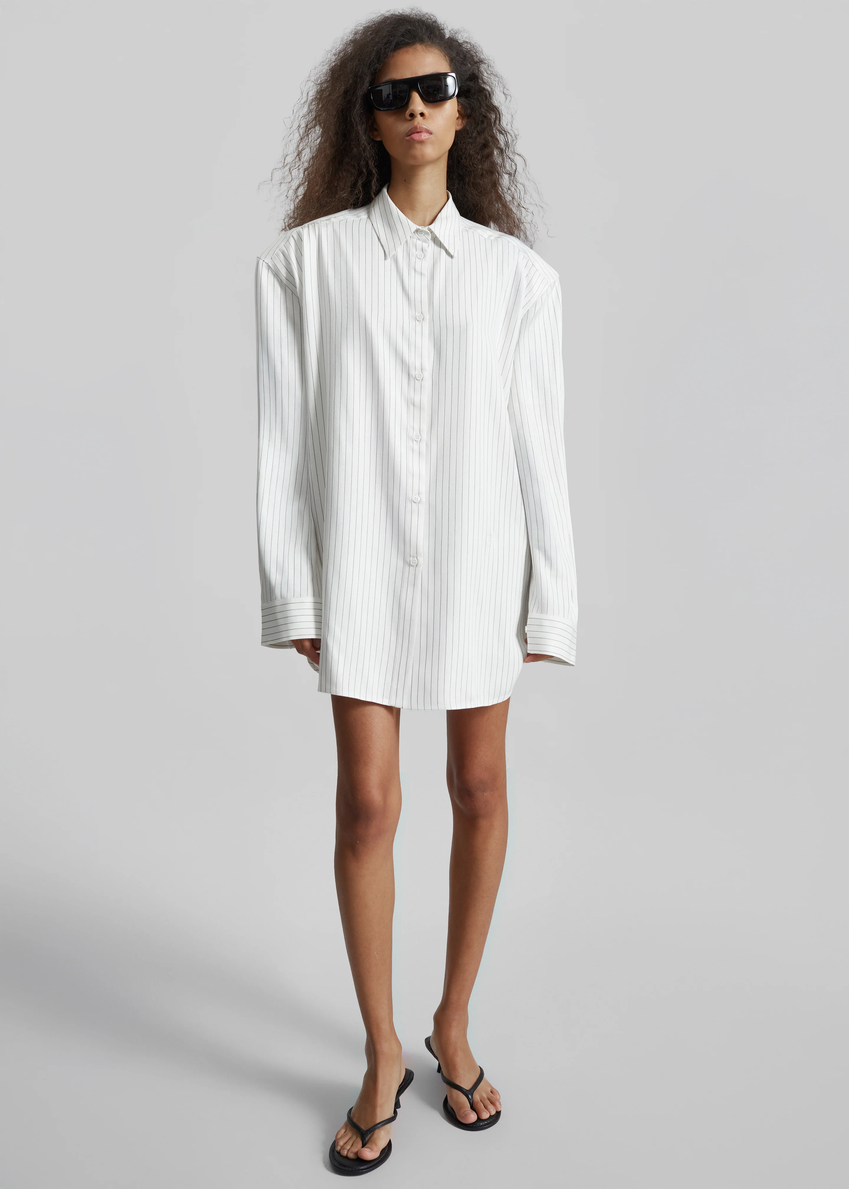 Oana Fluid Button-Up Shirt - White/Black Stripe - Image 4