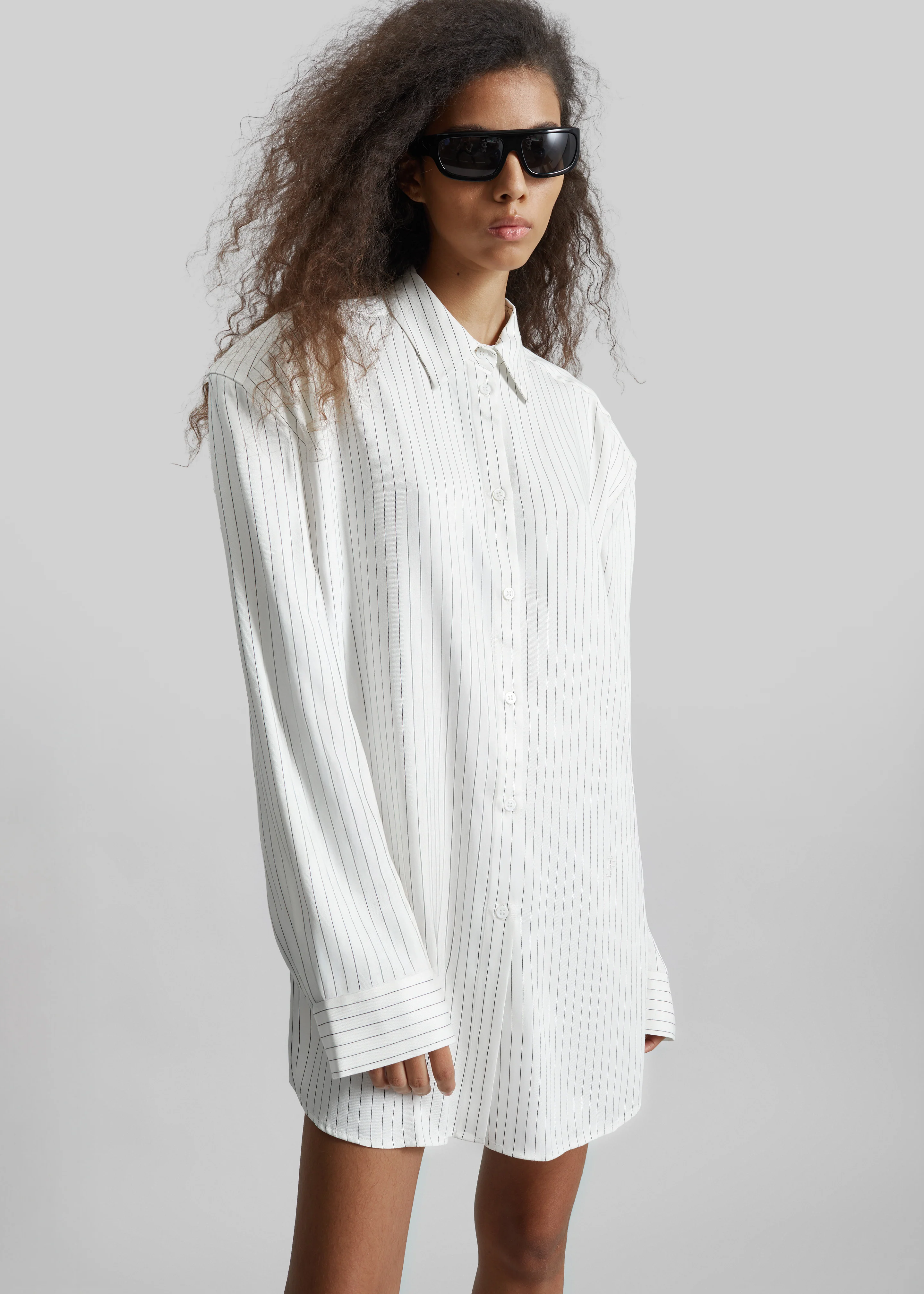 Oana Fluid Button-Up Shirt - White/Black Stripe - Image 5
