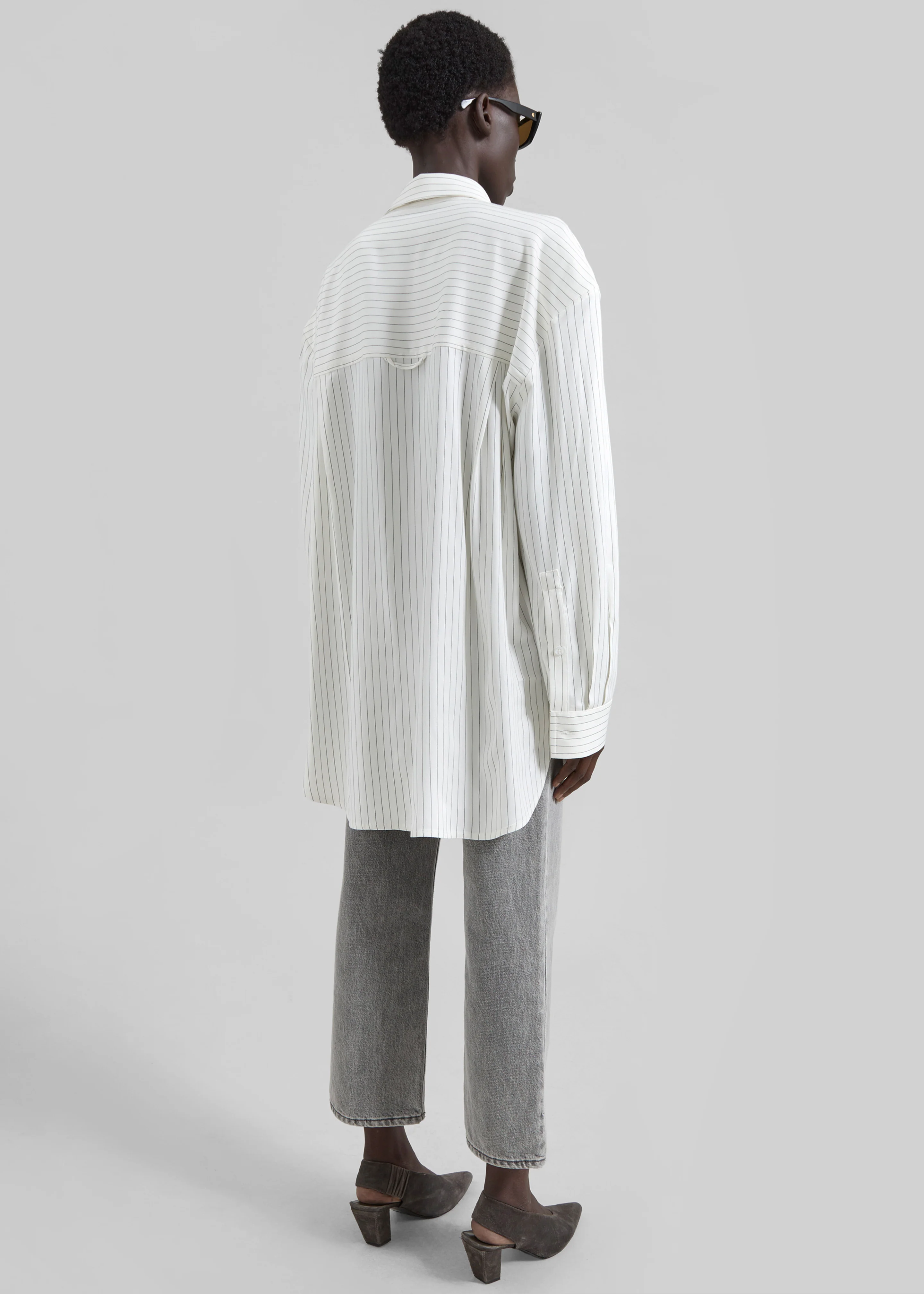 Oana Fluid Button-Up Shirt - White/Black Stripe - Image 8