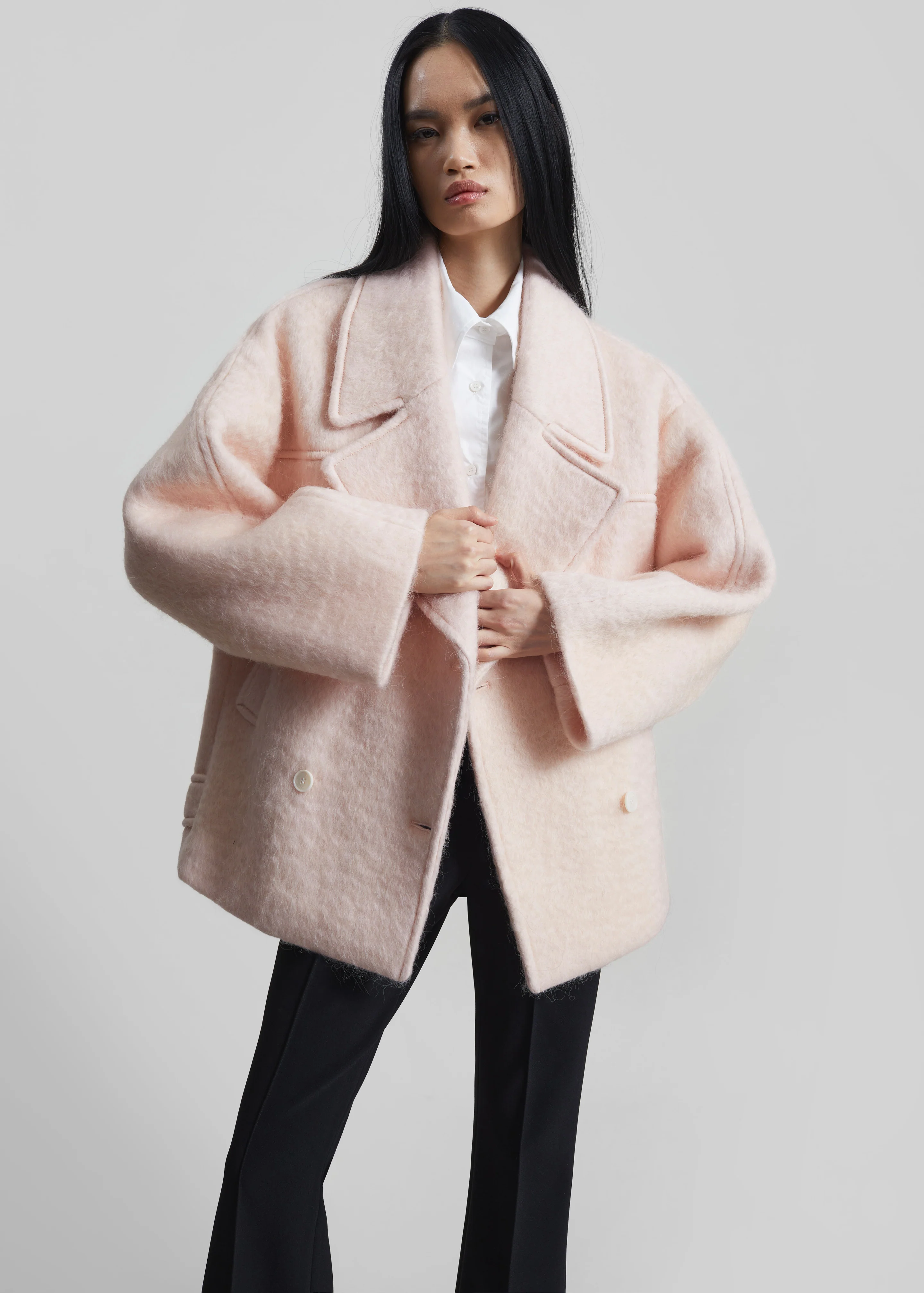 Odeone Brushed Wool Peacoat - Faded Pink - Image 4