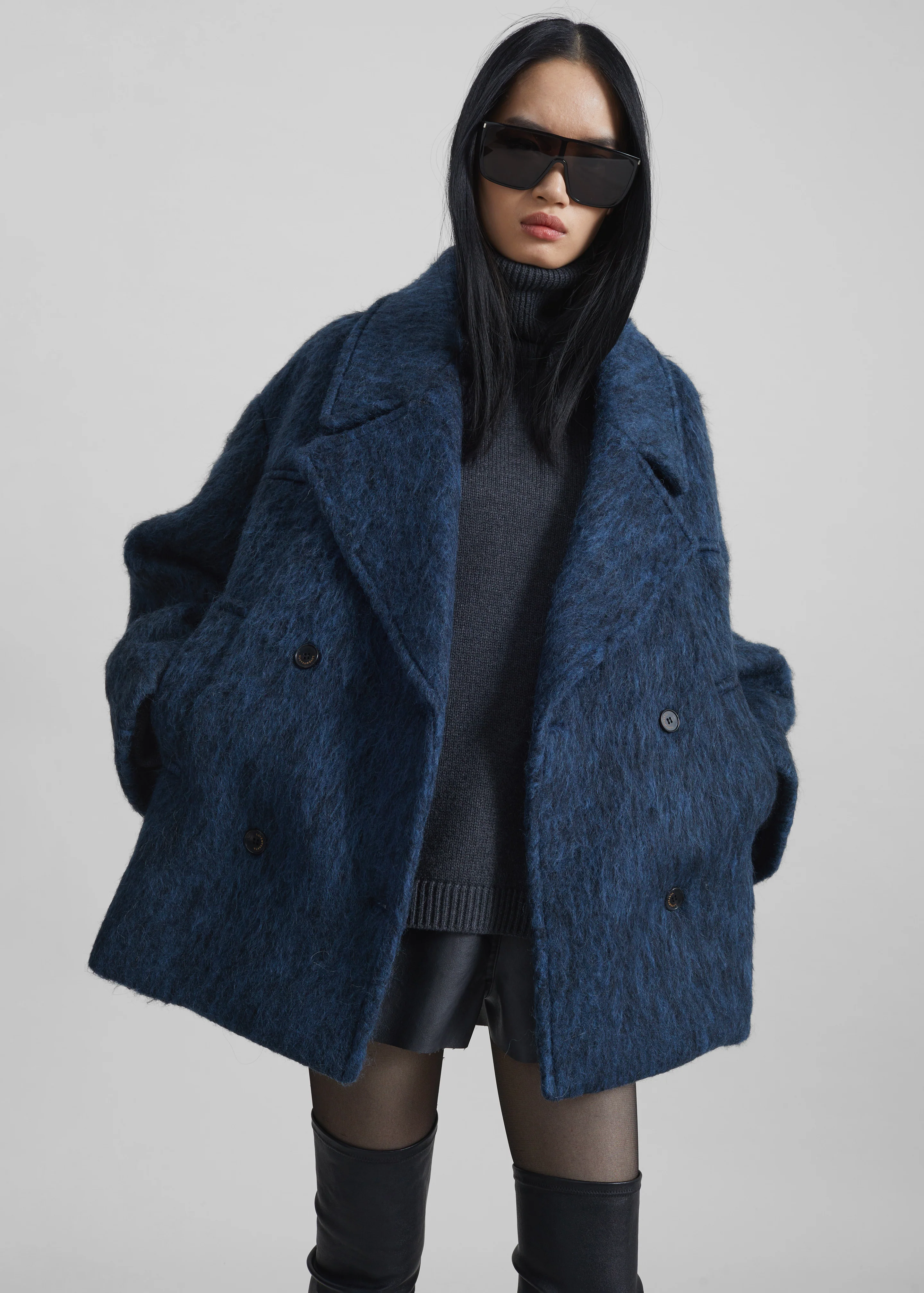 Odeone Brushed Wool Peacoat - Navy Melange - Image 2