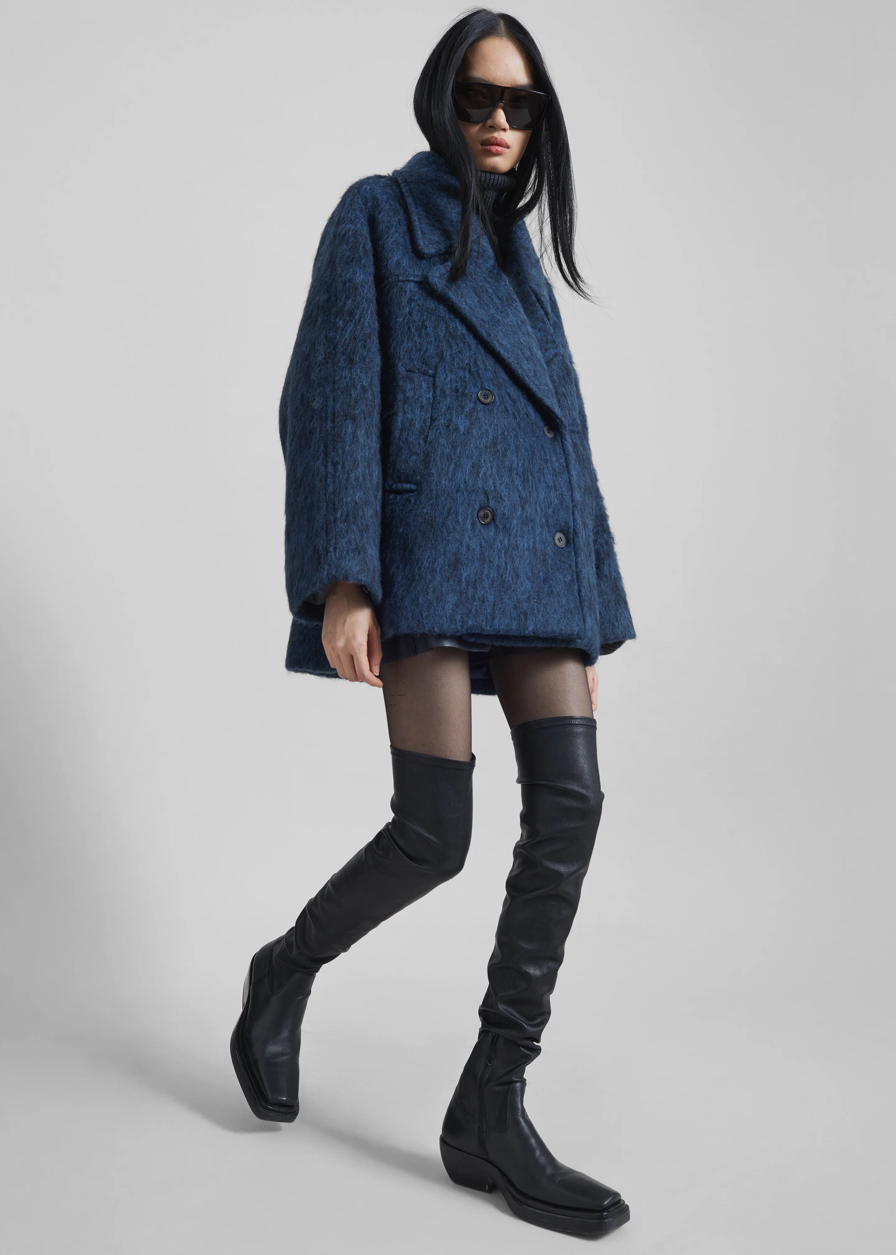 Odeone Brushed Wool Peacoat - Navy Melange - Image 3