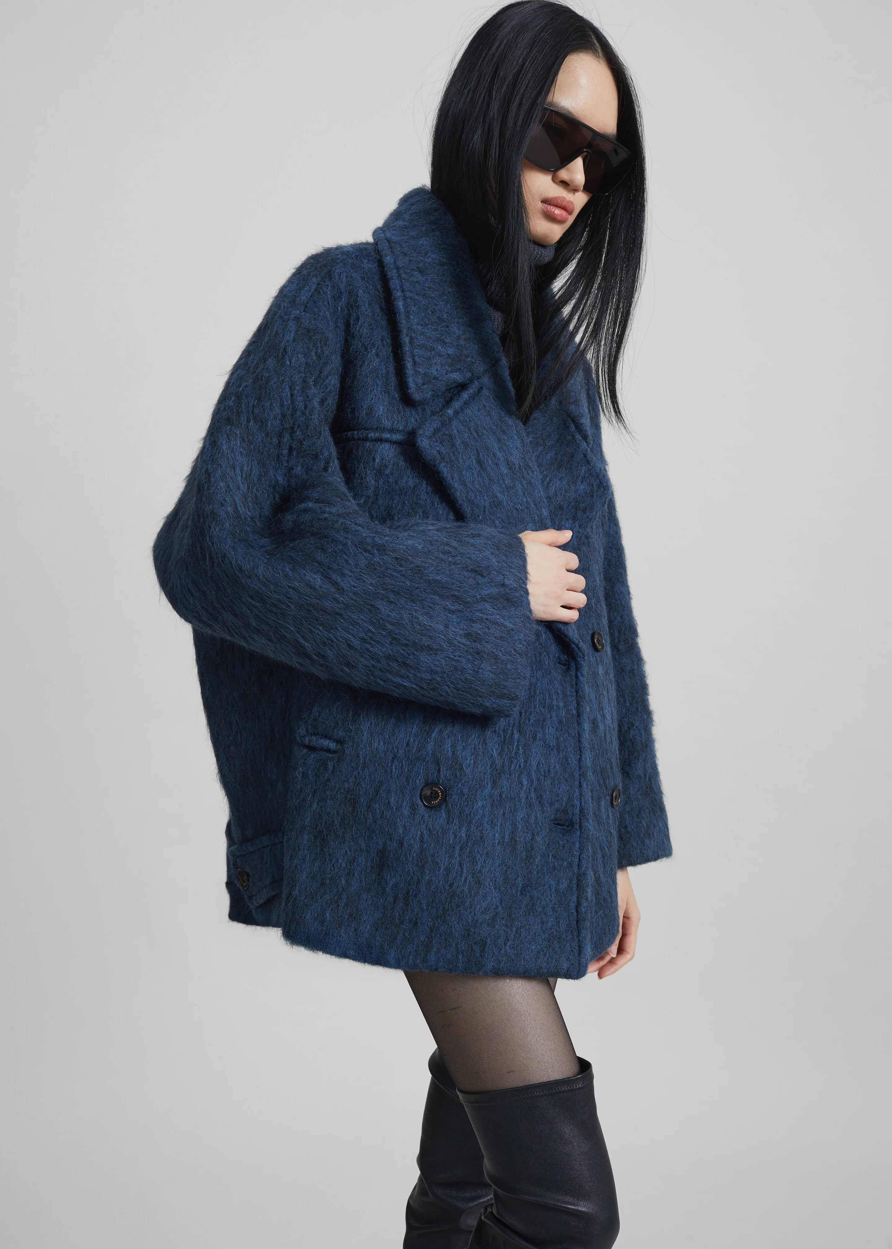 Odeone Brushed Wool Peacoat - Navy Melange - Image 6