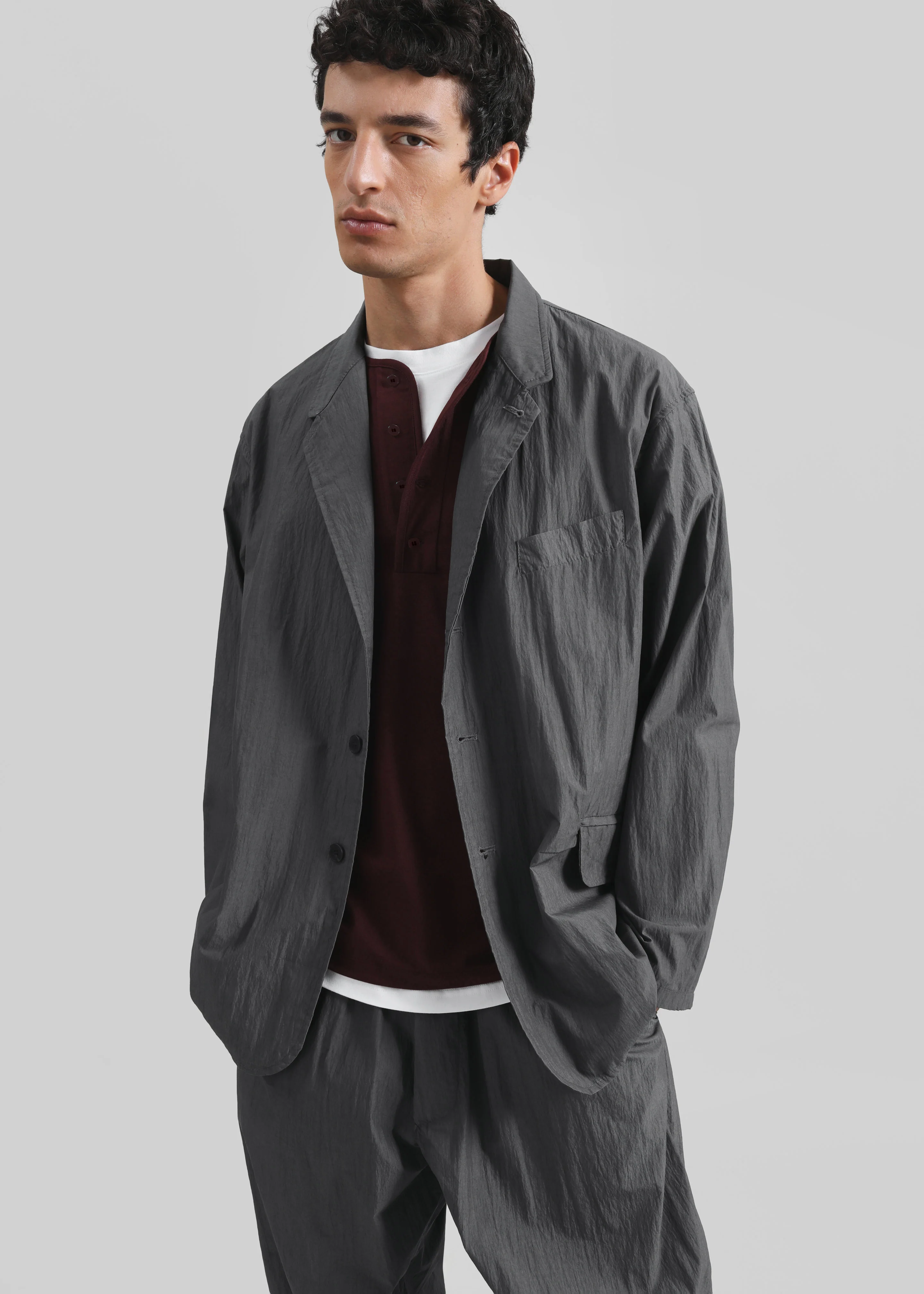 Ohio Crinkled Poplin Blazer - Slate Grey - Image 2