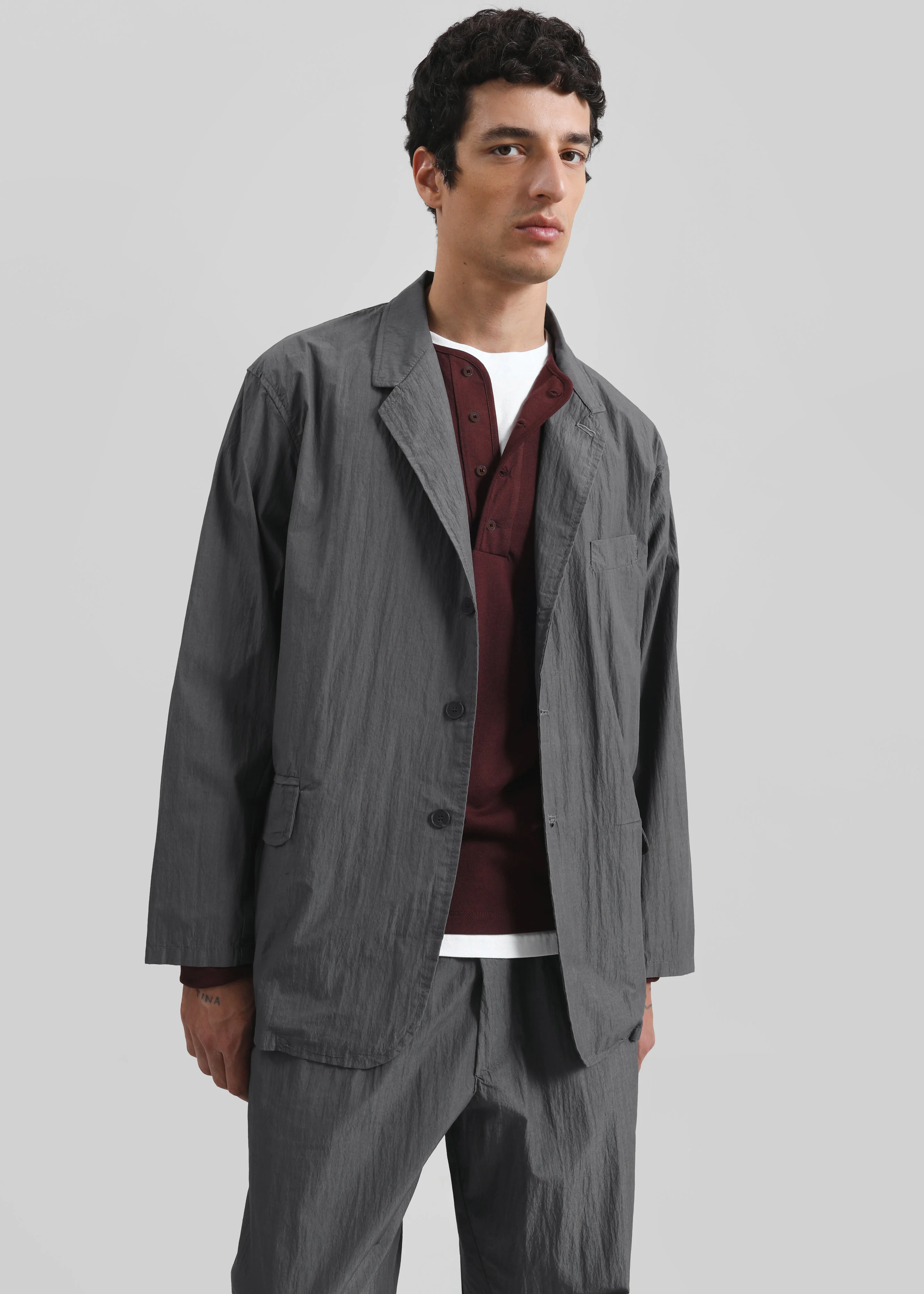 Ohio Crinkled Poplin Blazer - Slate Grey - Image 8