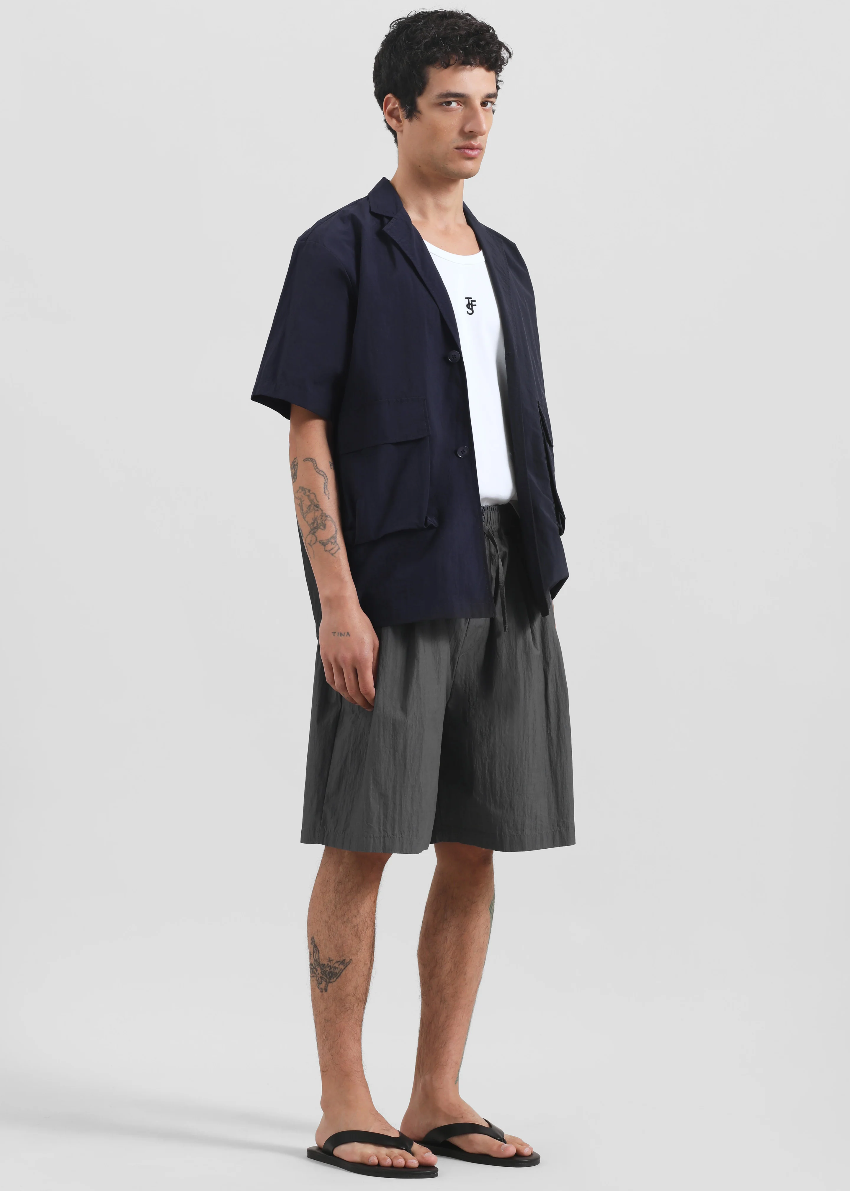 Ohio Crinkled Poplin Shorts - Slate Grey - Image 4